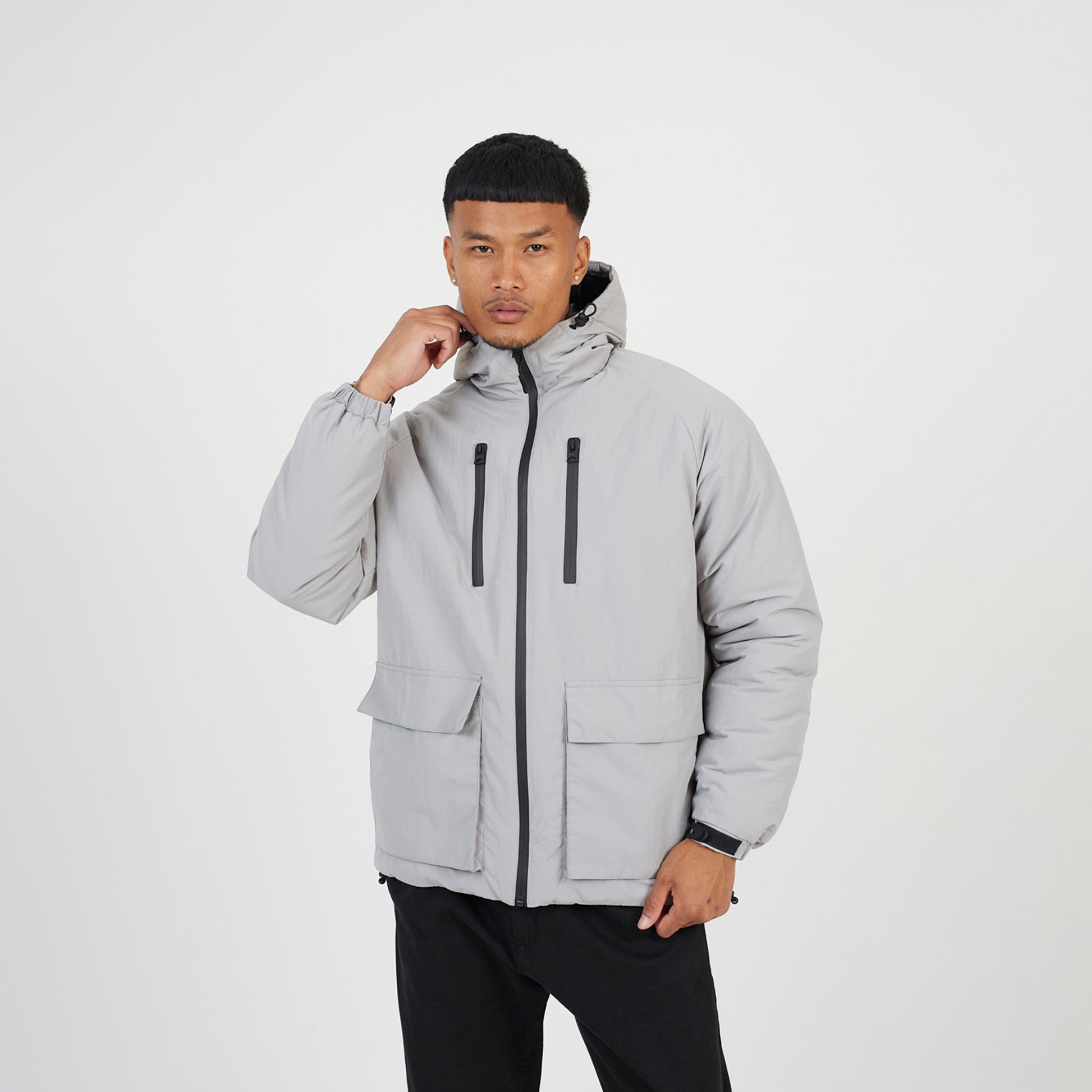 Brave Soul Light Grey Padded Hooded Jacket - Light Grey Image 1
