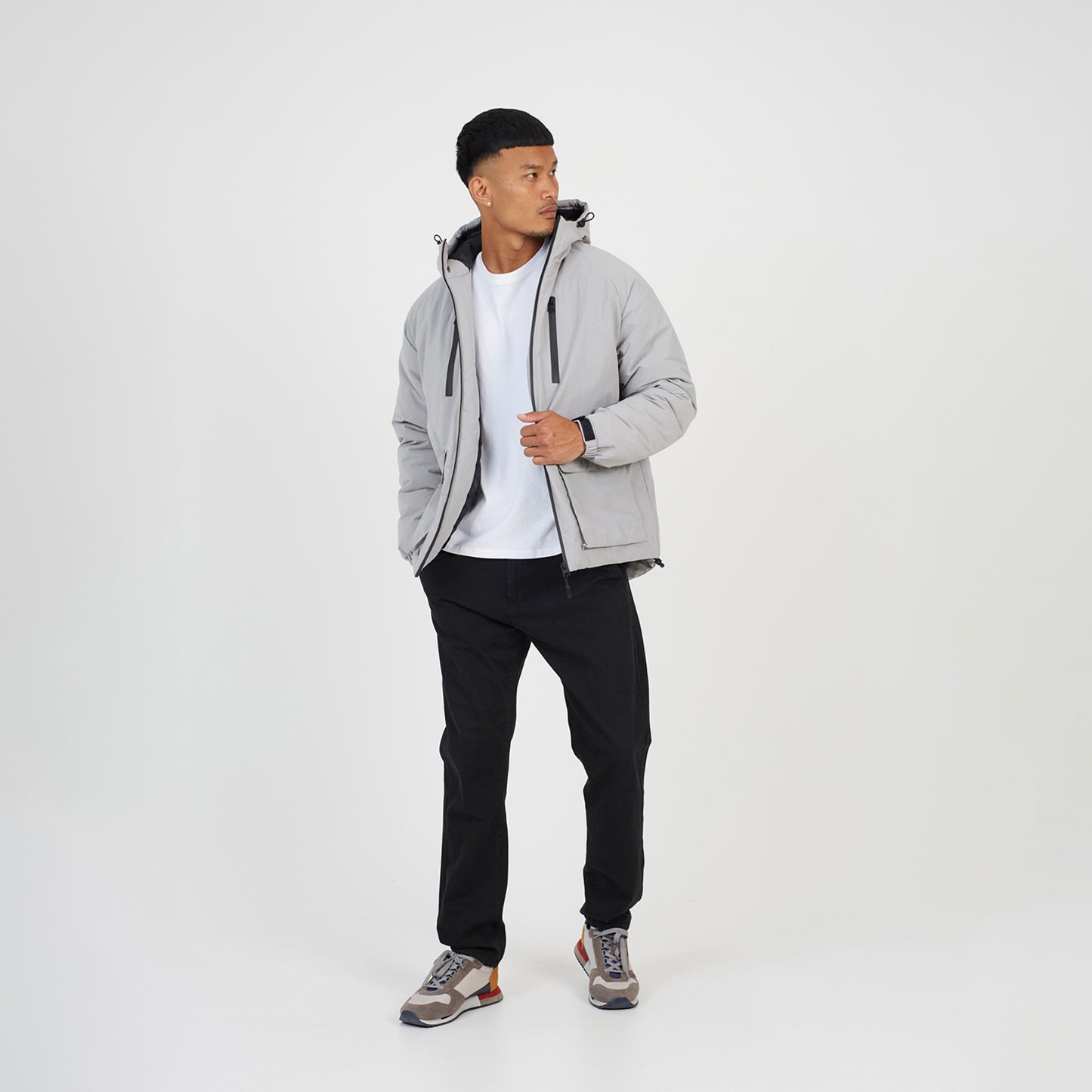 Brave Soul Light Grey Padded Hooded Jacket - Light Grey Image 3