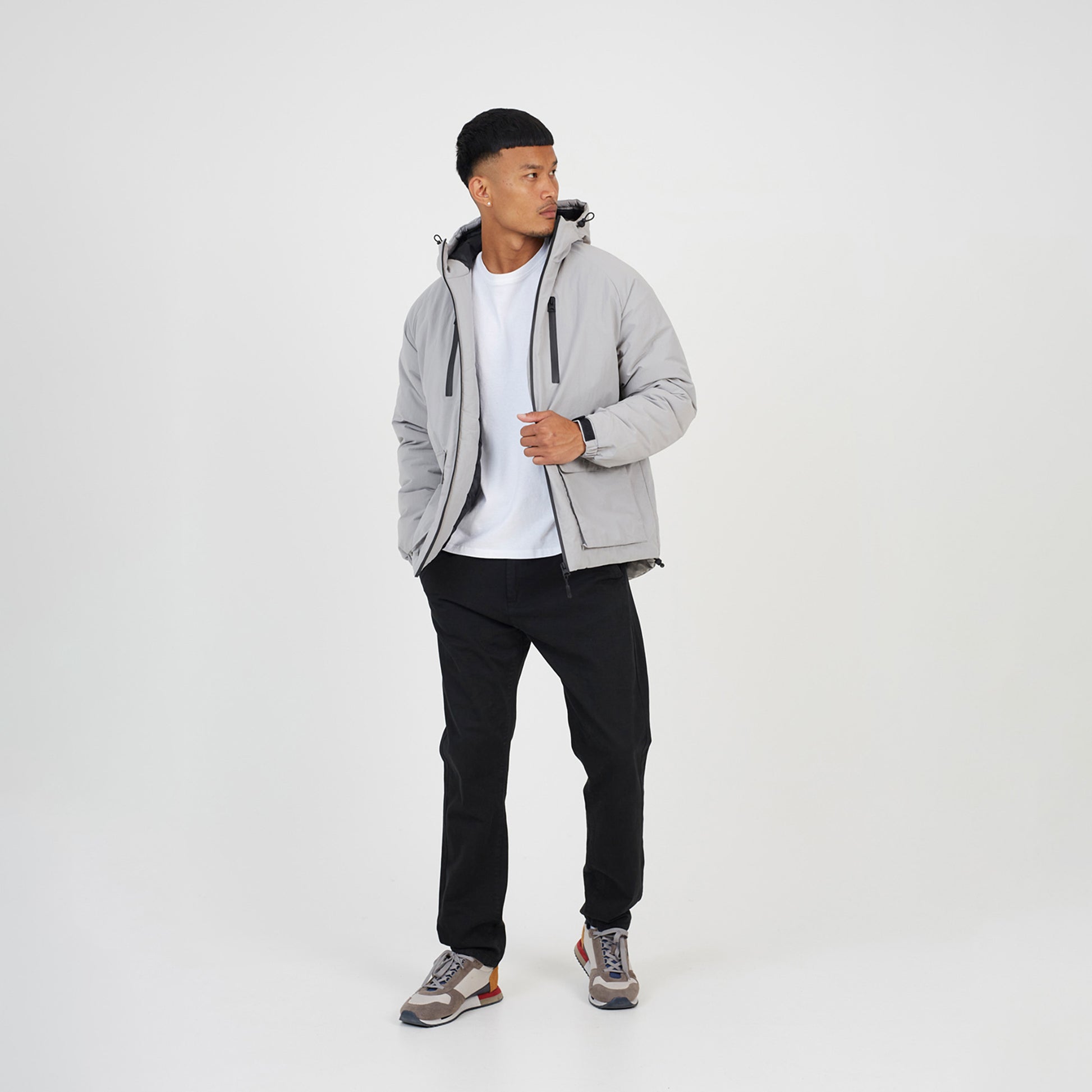 Brave Soul Light Grey Padded Hooded Jacket - Light Grey Image 3