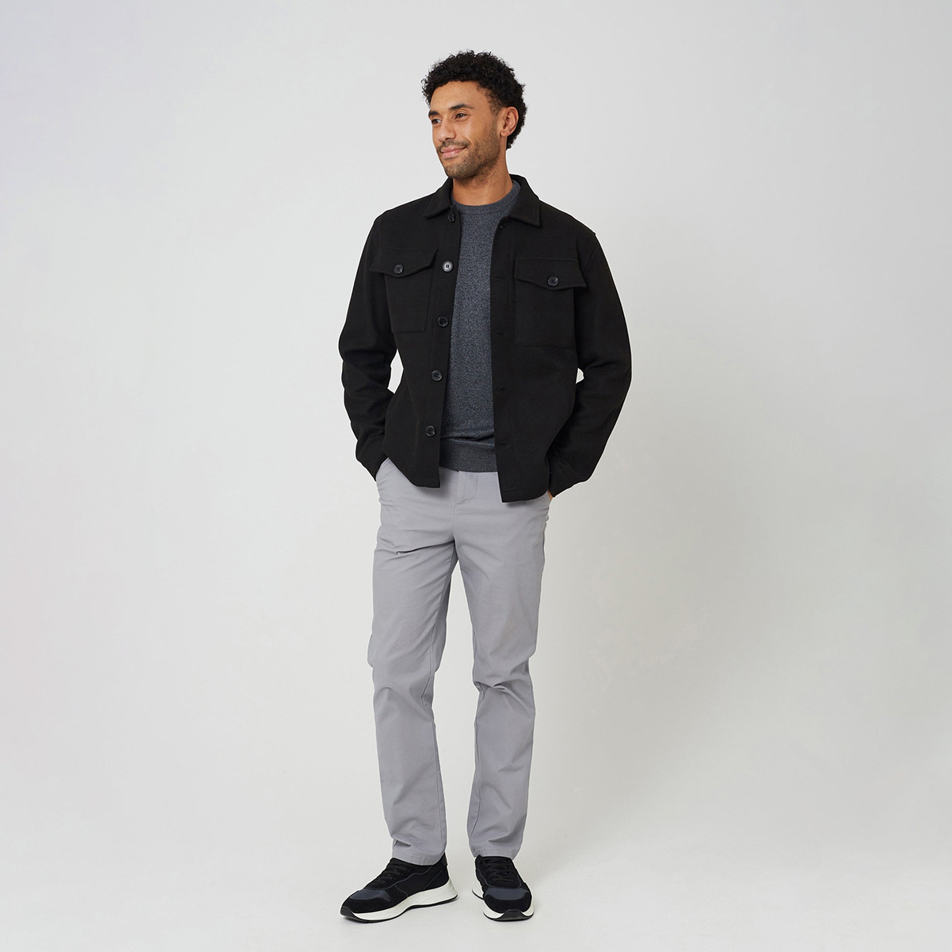 Brave Soul Black Faux Wool Button Through Shacket - Black Image 3