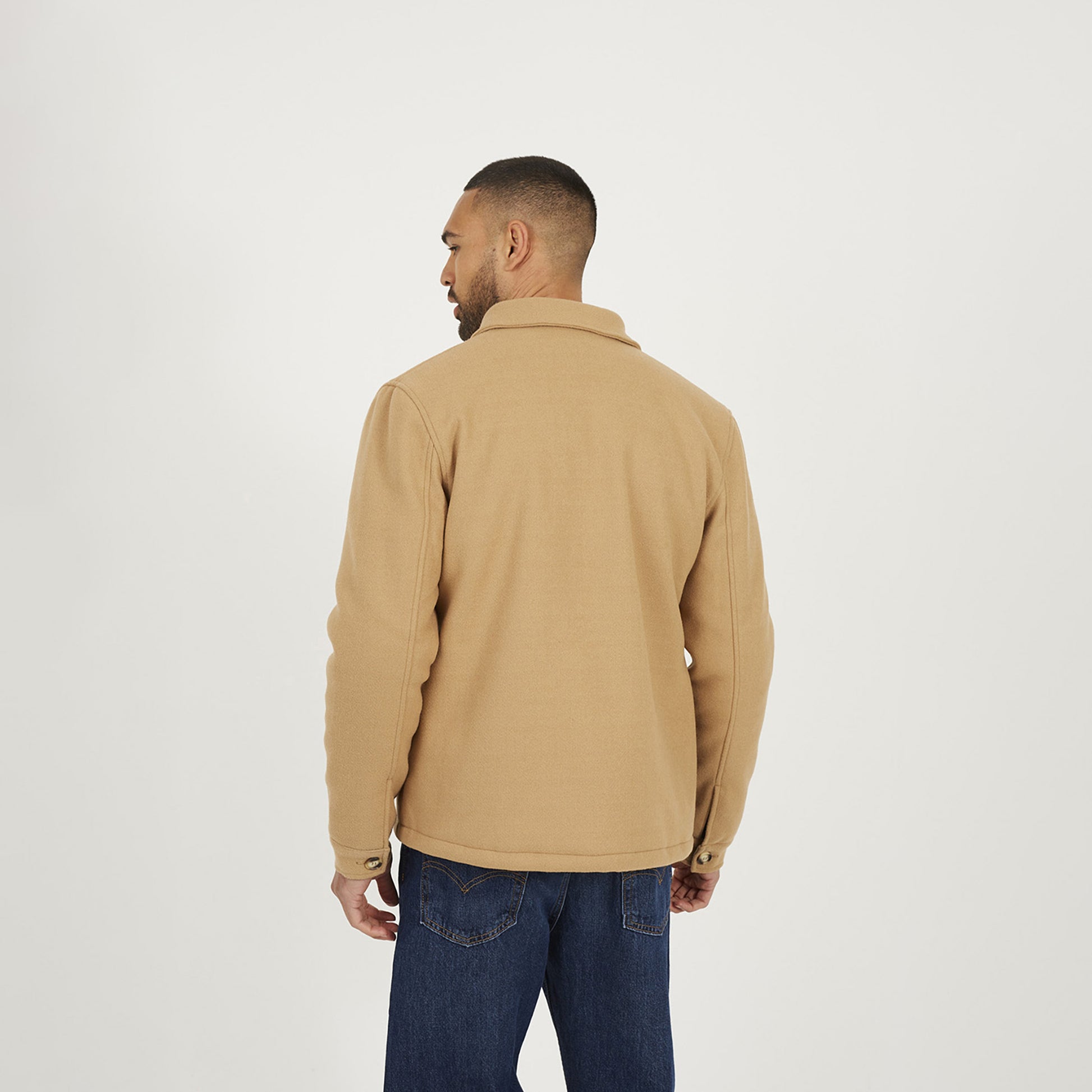 Brave Soul Camel Faux Wool Button Through Padded Shacket - Camel Image 2