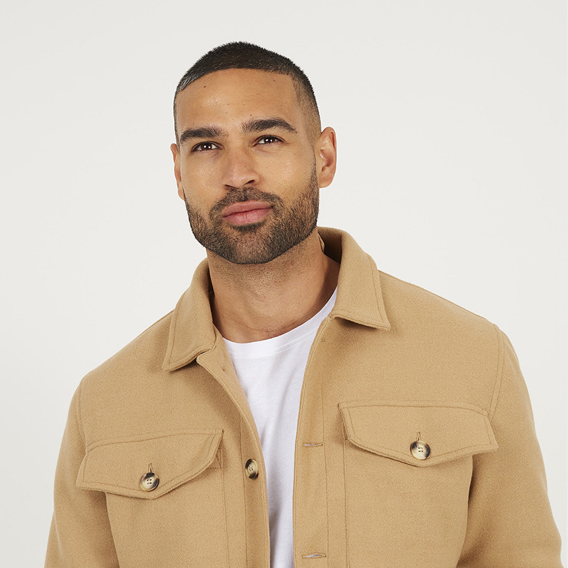 Brave Soul Camel Faux Wool Button Through Padded Shacket - Camel Image 4
