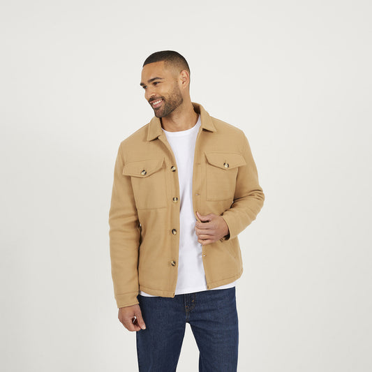 Brave Soul Camel Faux Wool Button Through Padded Shacket - Camel Image 1