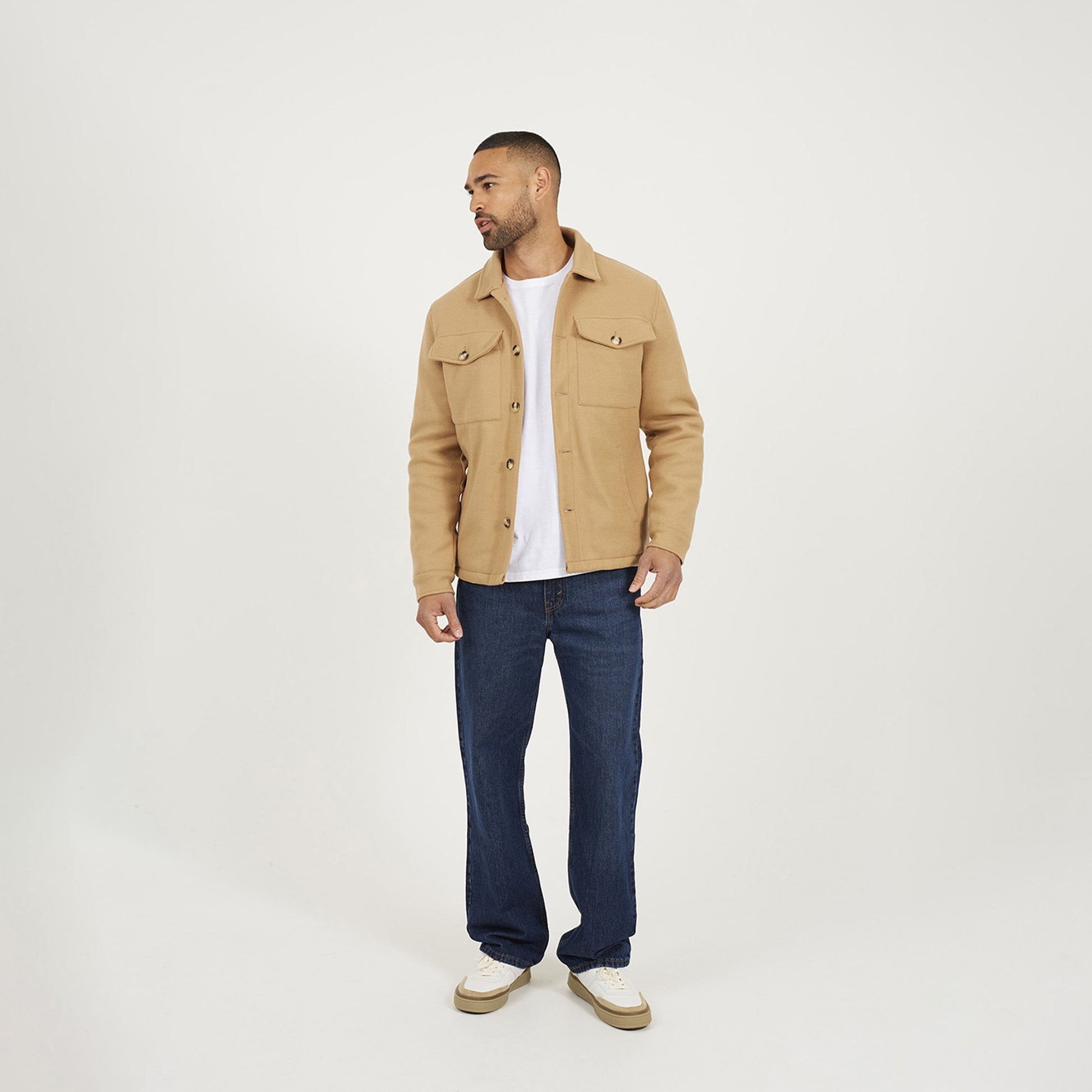 Brave Soul Camel Faux Wool Button Through Padded Shacket - Camel Image 3