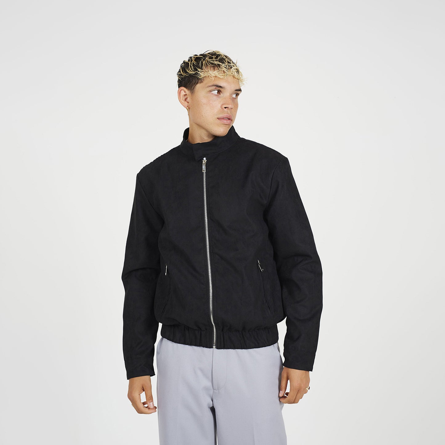 Brave Soul Black Faux Suede Bomber Jacket - Black Image 1