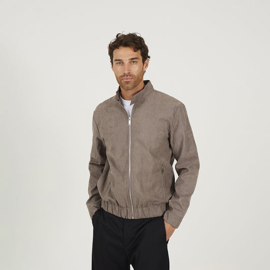 Brave Soul Taupe Faux Suede Bomber Jacket - Taupe Image 1