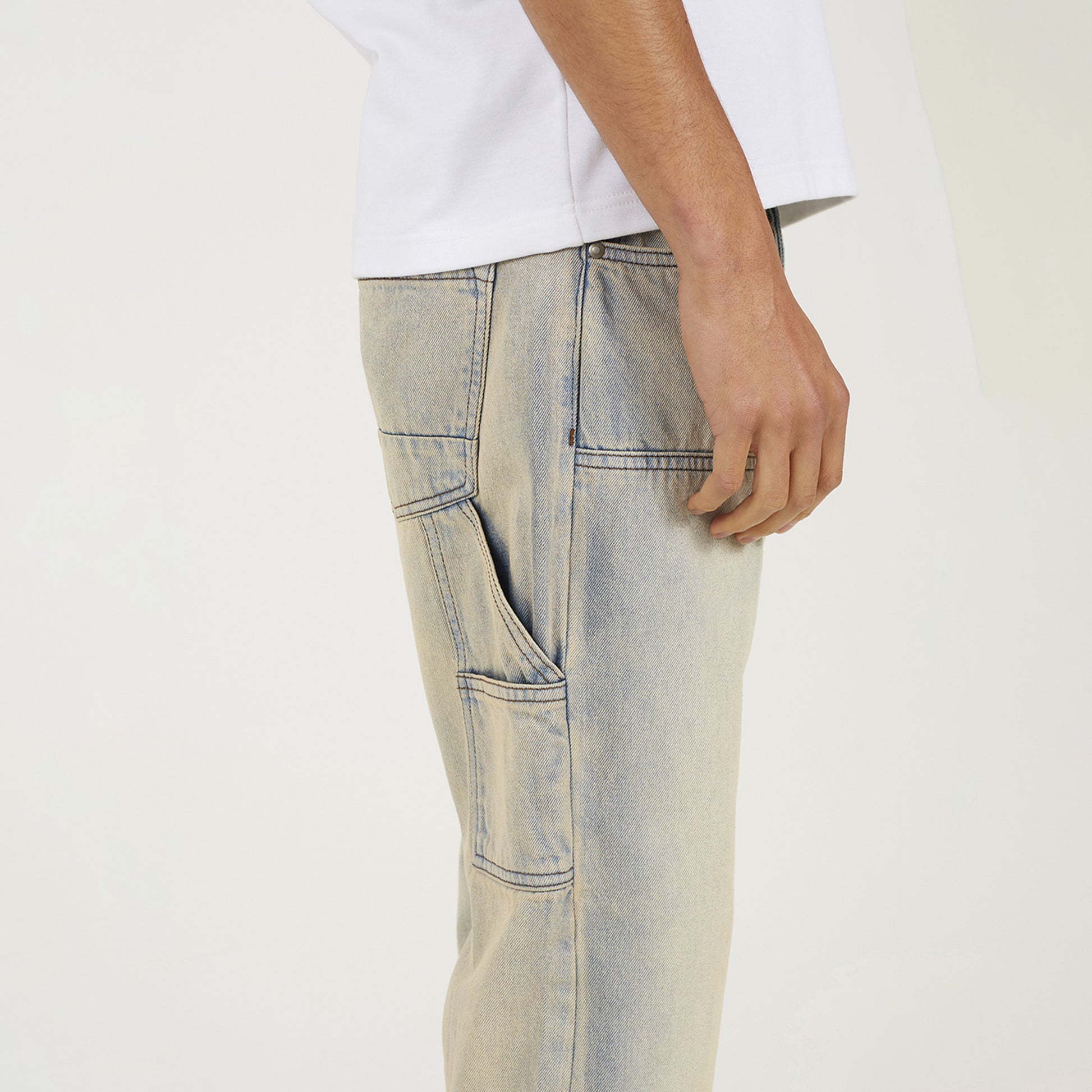 Brave Soul Light Sand Loose Fit Carpenter Style Denim Jeans - Light Sand Image 4