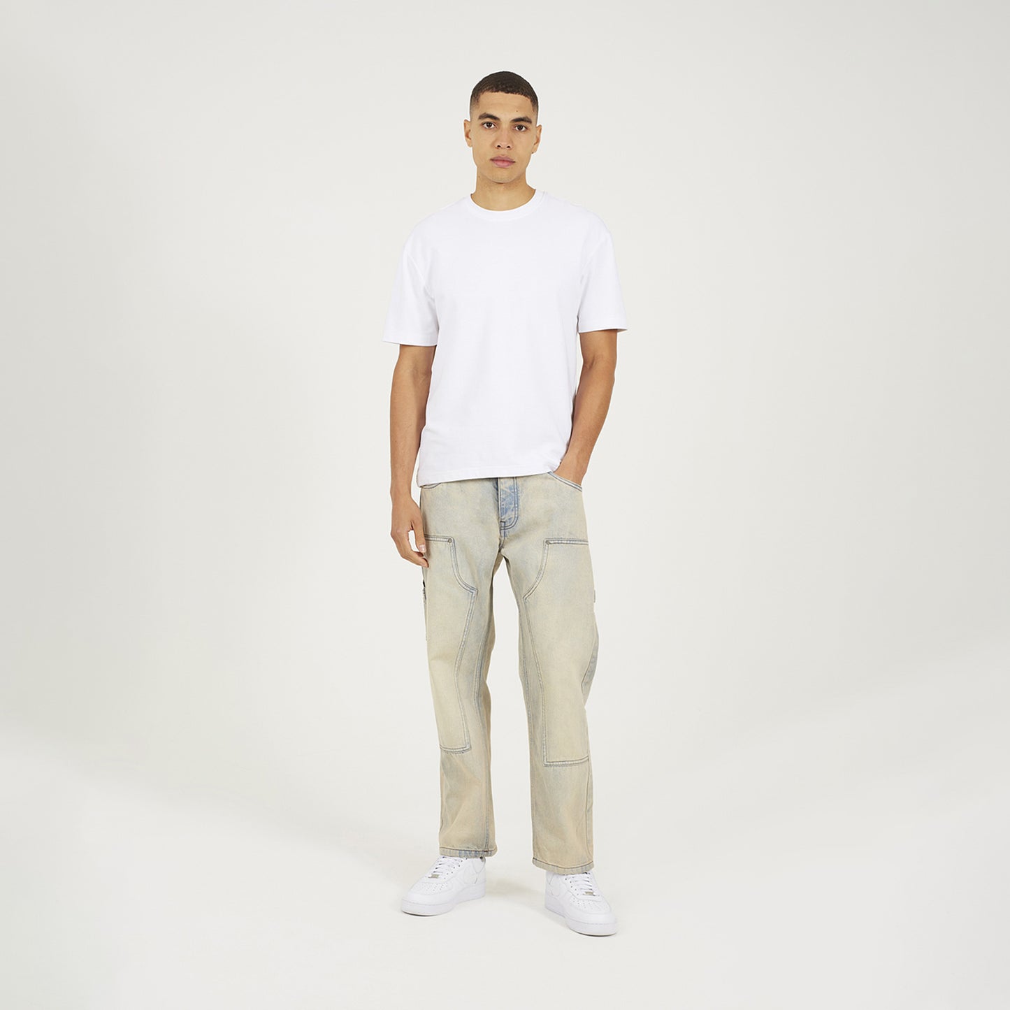 Brave Soul Light Sand Loose Fit Carpenter Style Denim Jeans - Light Sand Image 3