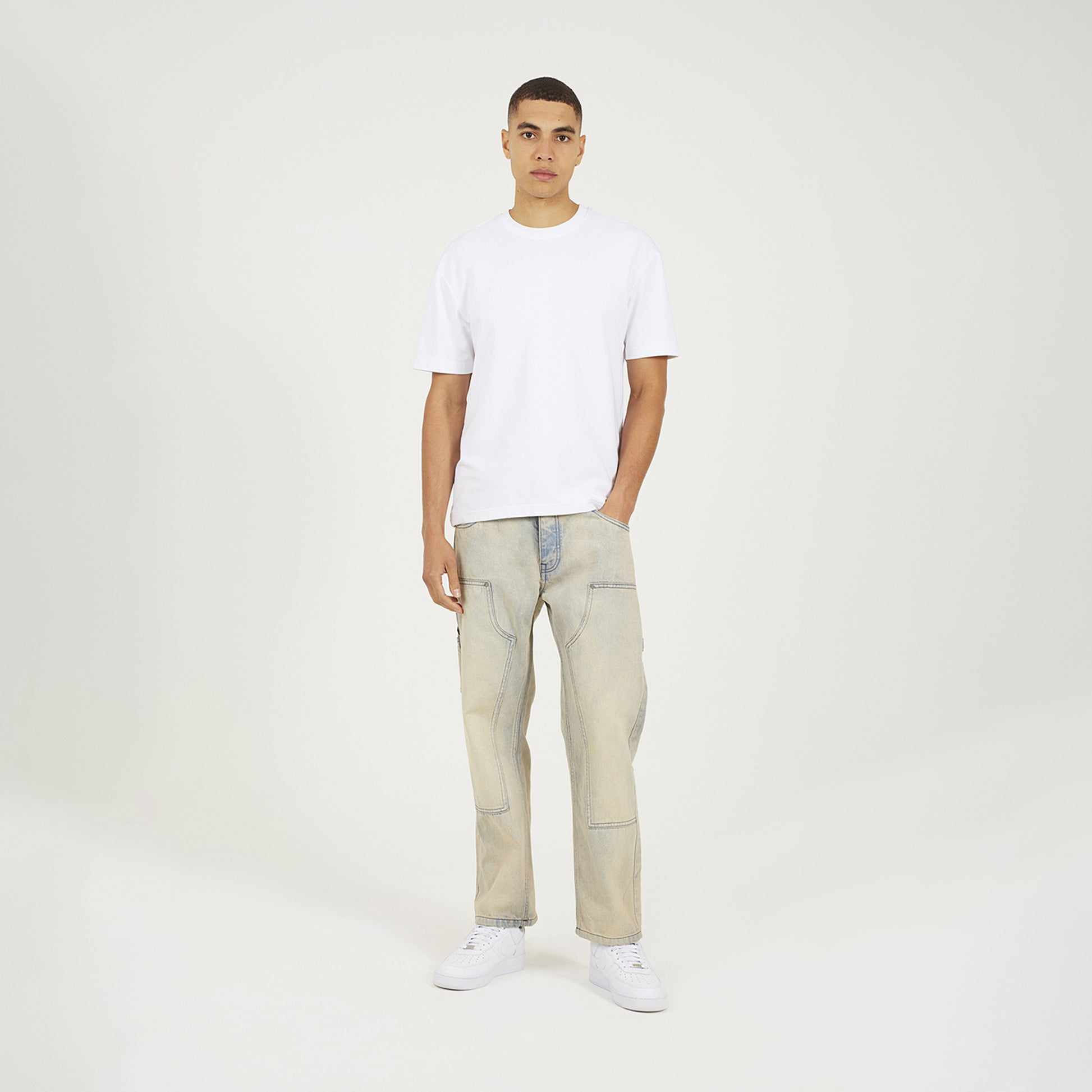 Brave Soul Light Sand Loose Fit Carpenter Style Denim Jeans - Light Sand Image 3