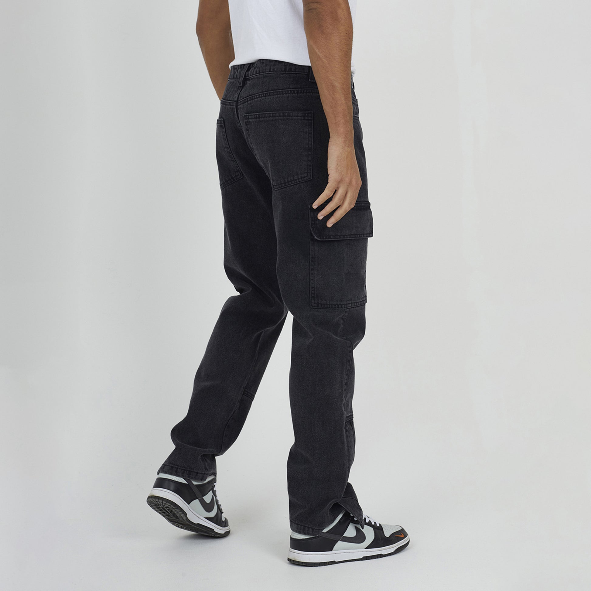 Brave Soul Charcoal Cargo Style Denim Jeans With Side Hem Split Detail - Charcoal Image 2