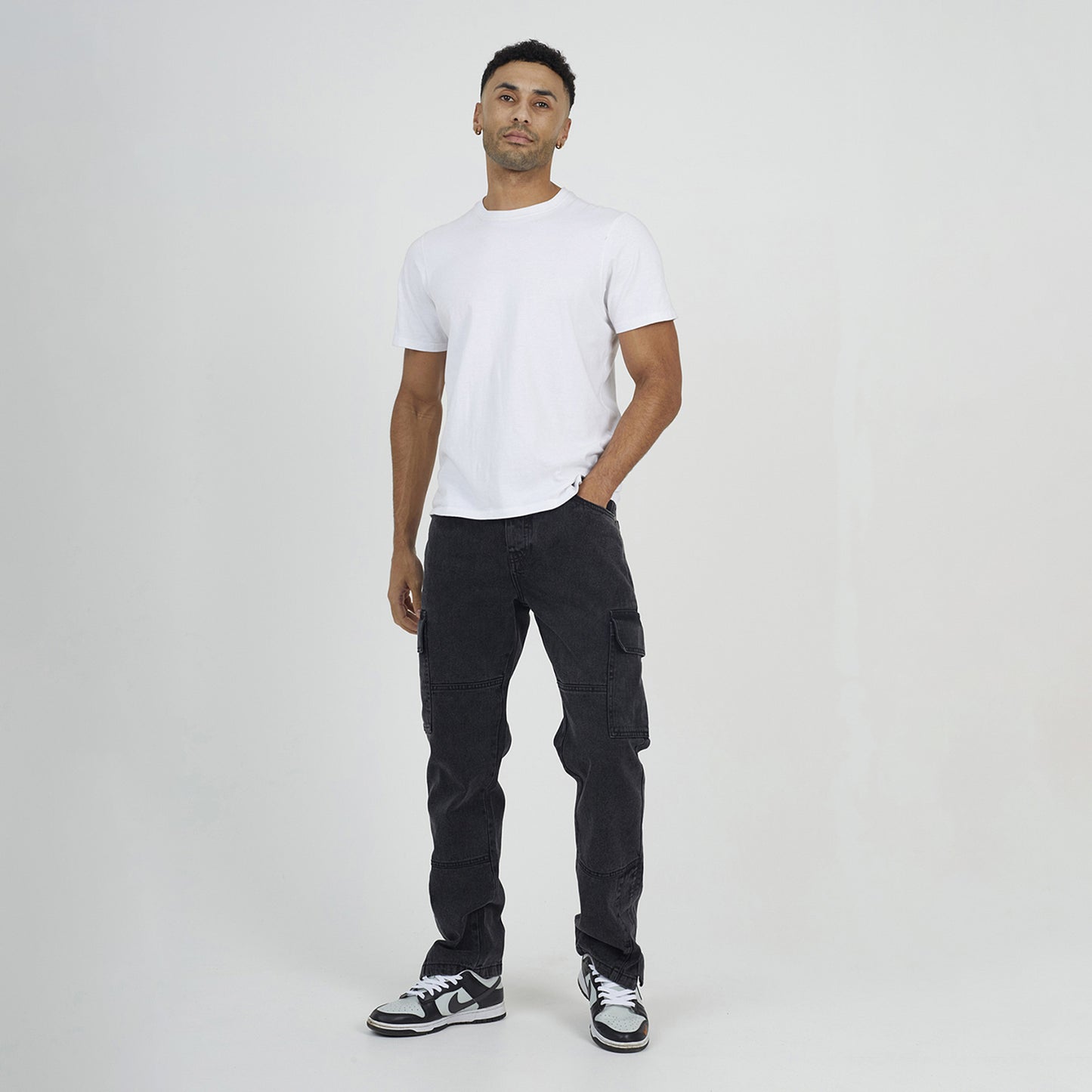 Brave Soul Charcoal Cargo Style Denim Jeans With Side Hem Split Detail - Charcoal Image 3