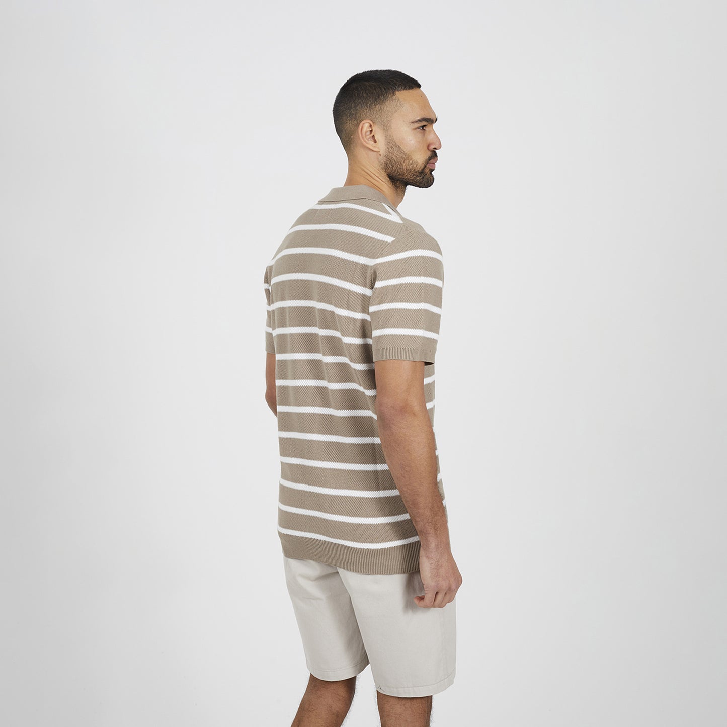Brave Soul Stone Short Sleeve Knitted Polo Shirt - Stone Image 2