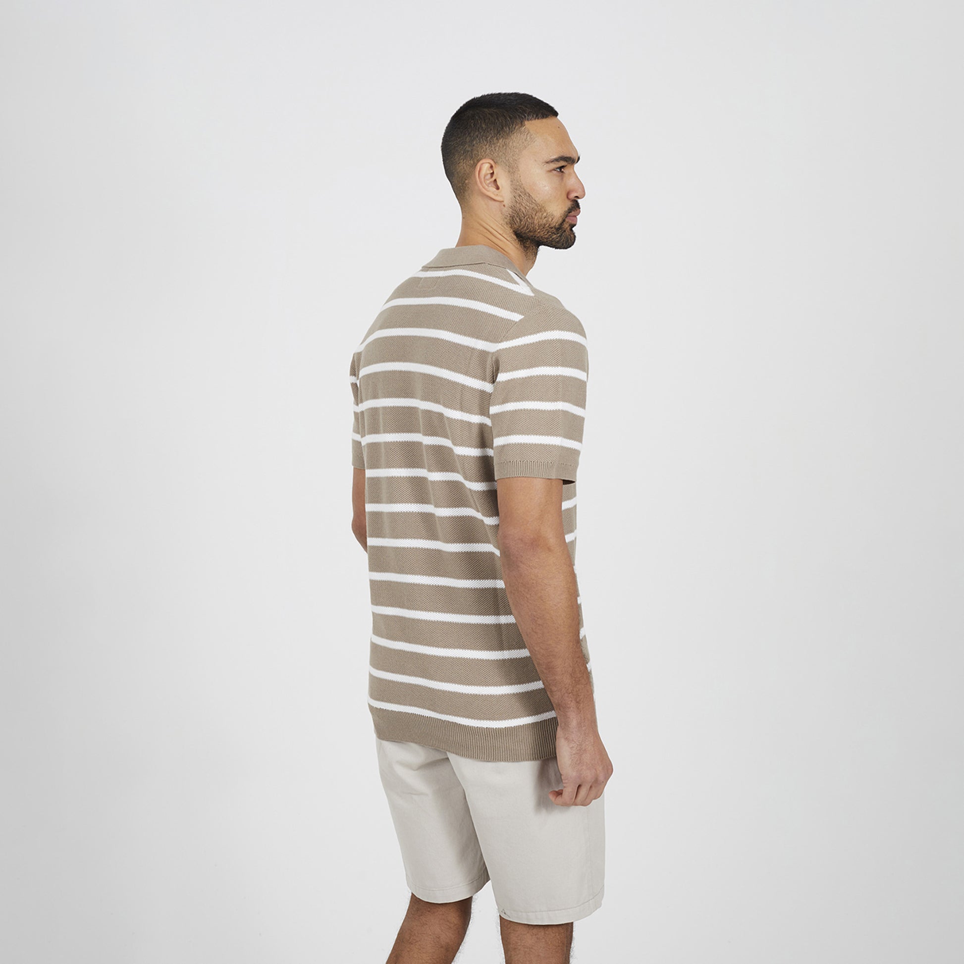 Brave Soul Stone Short Sleeve Knitted Polo Shirt - Stone Image 2
