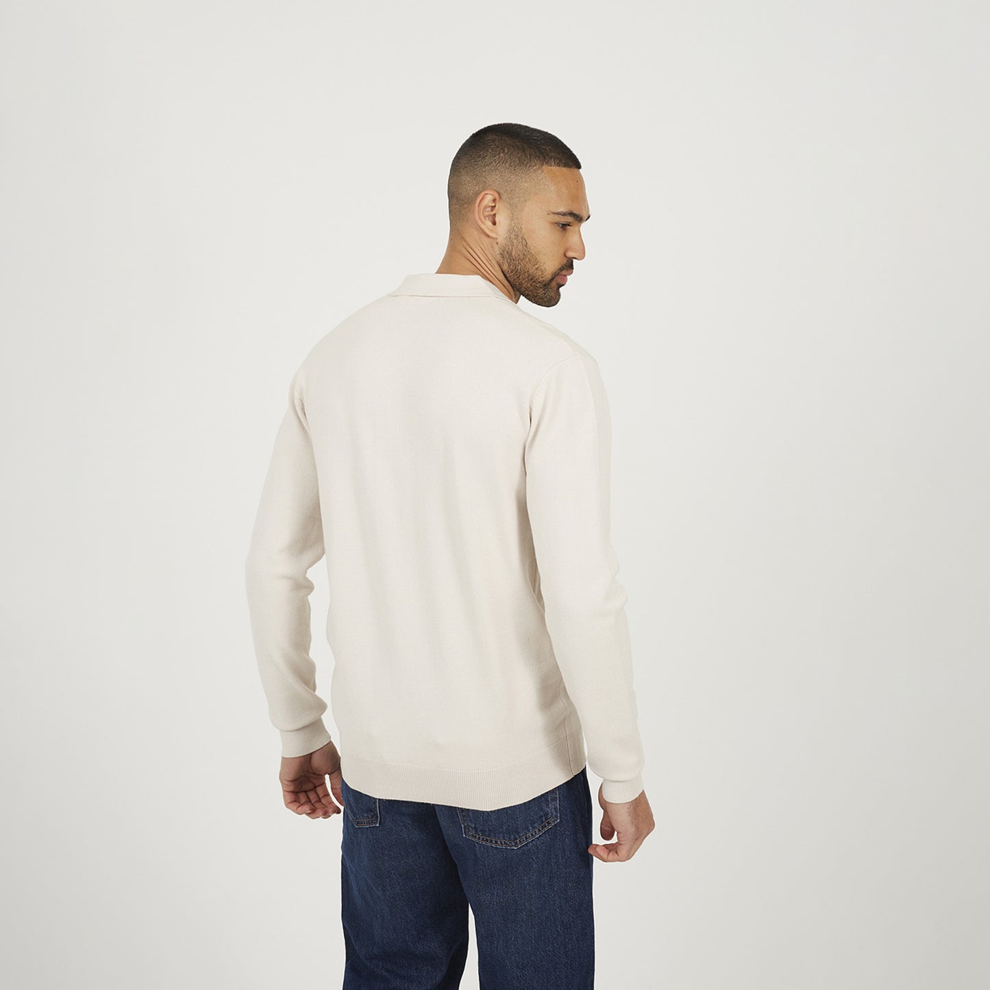Brave Soul Cream Long Sleeve Trophy Neck Polo - Cream Image 2