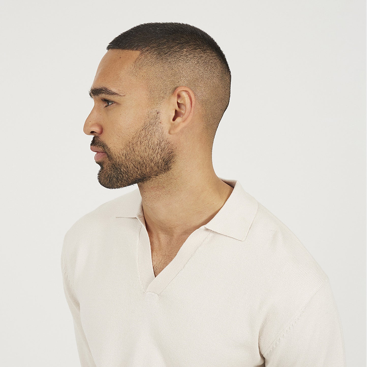 Brave Soul Cream Long Sleeve Trophy Neck Polo - Cream Image 4