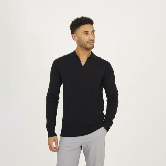 Brave Soul Black Long Sleeve Trophy Neck Polo - Black Image 1