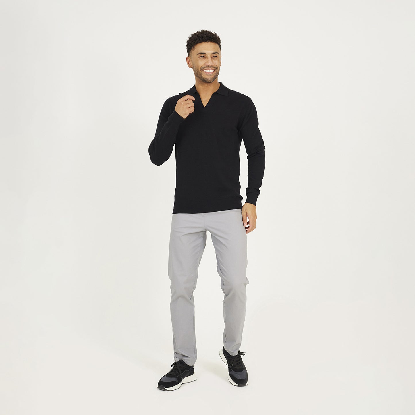 Brave Soul Black Long Sleeve Trophy Neck Polo - Black Image 3