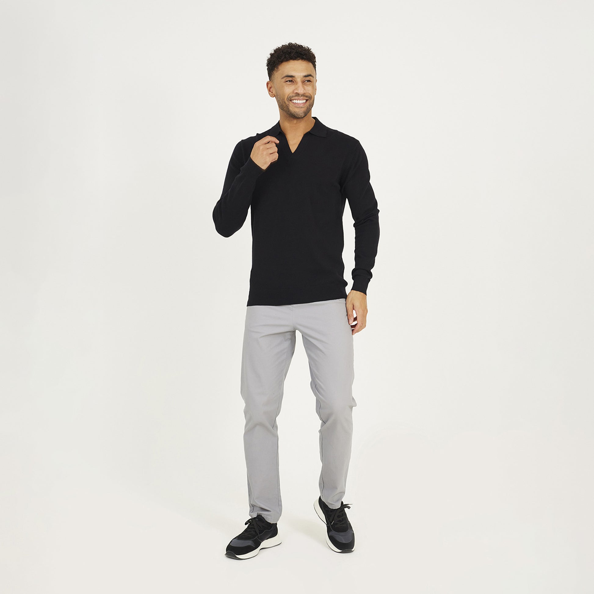 Brave Soul Black Long Sleeve Trophy Neck Polo - Black Image 3