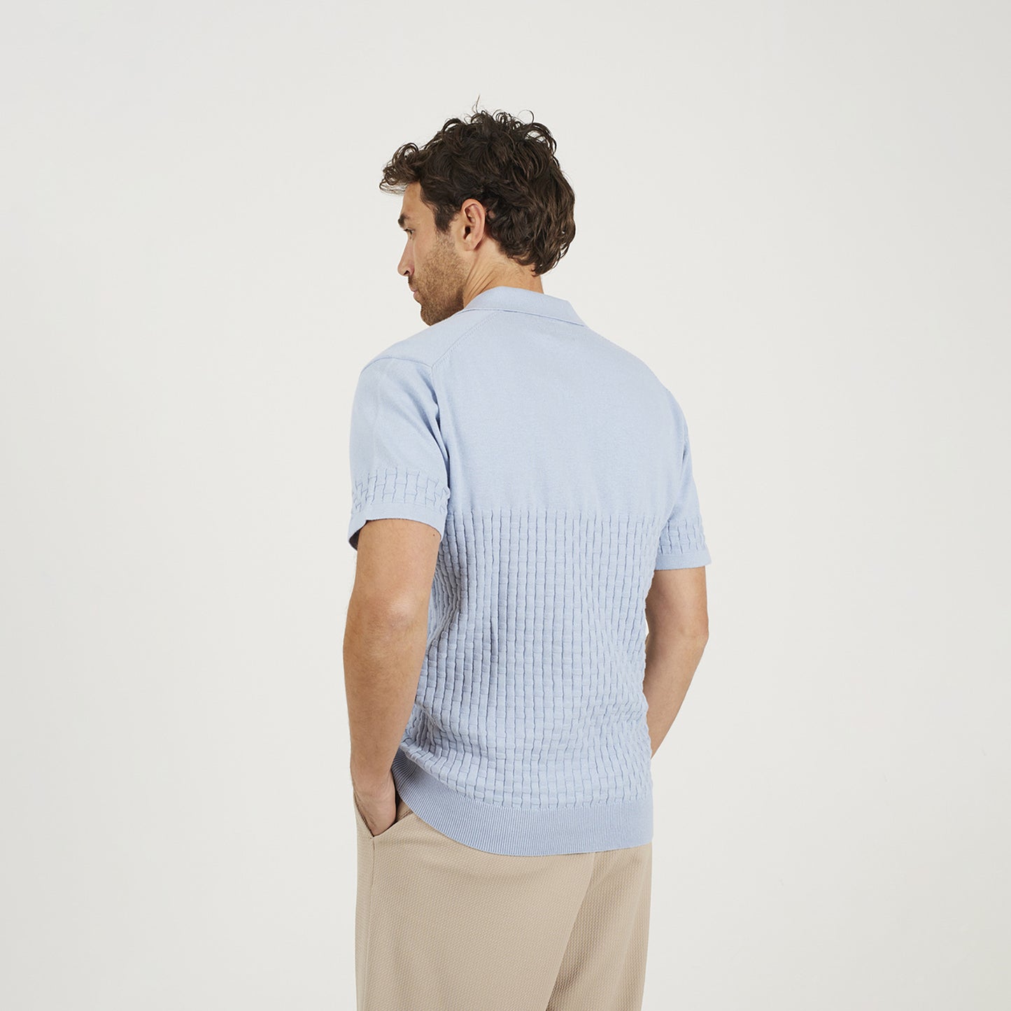 Brave Soul Light Blue Short Sleeve Knitted Polo Shirt - Light Blue Image 2