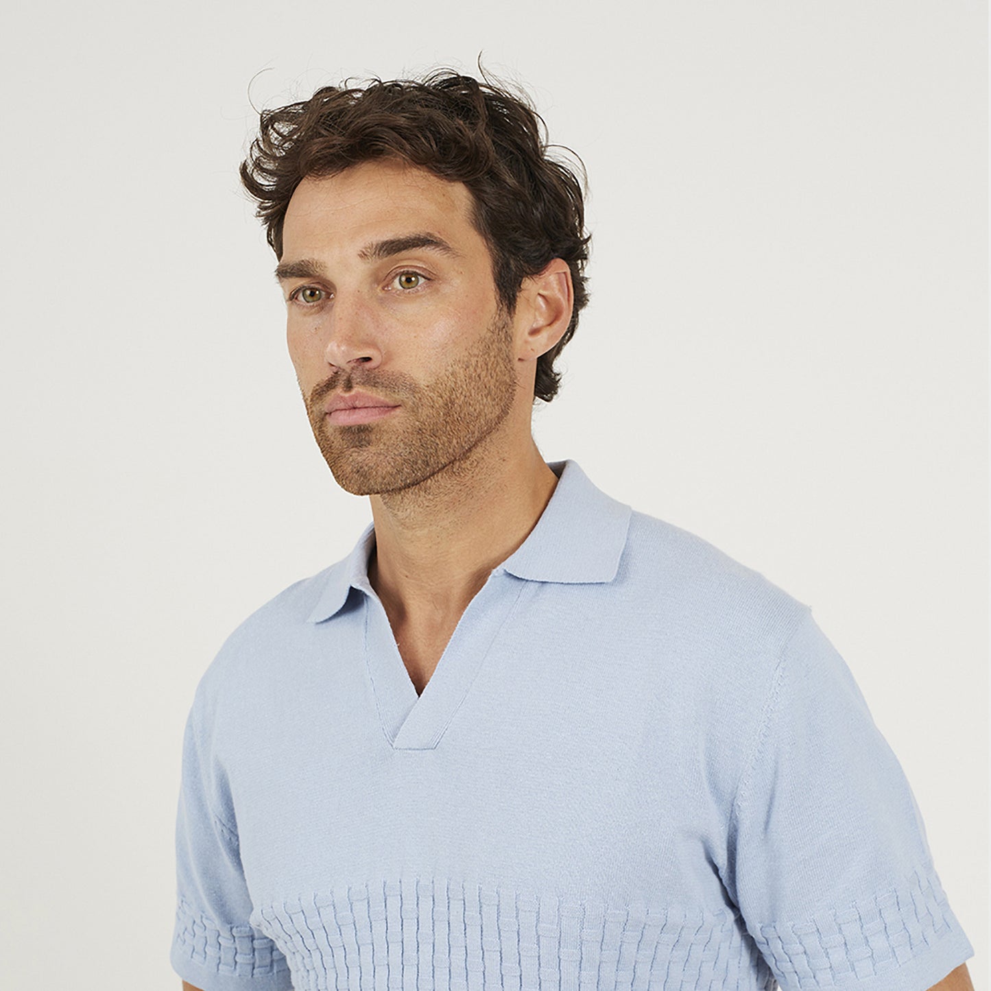 Brave Soul Light Blue Short Sleeve Knitted Polo Shirt - Light Blue Image 4