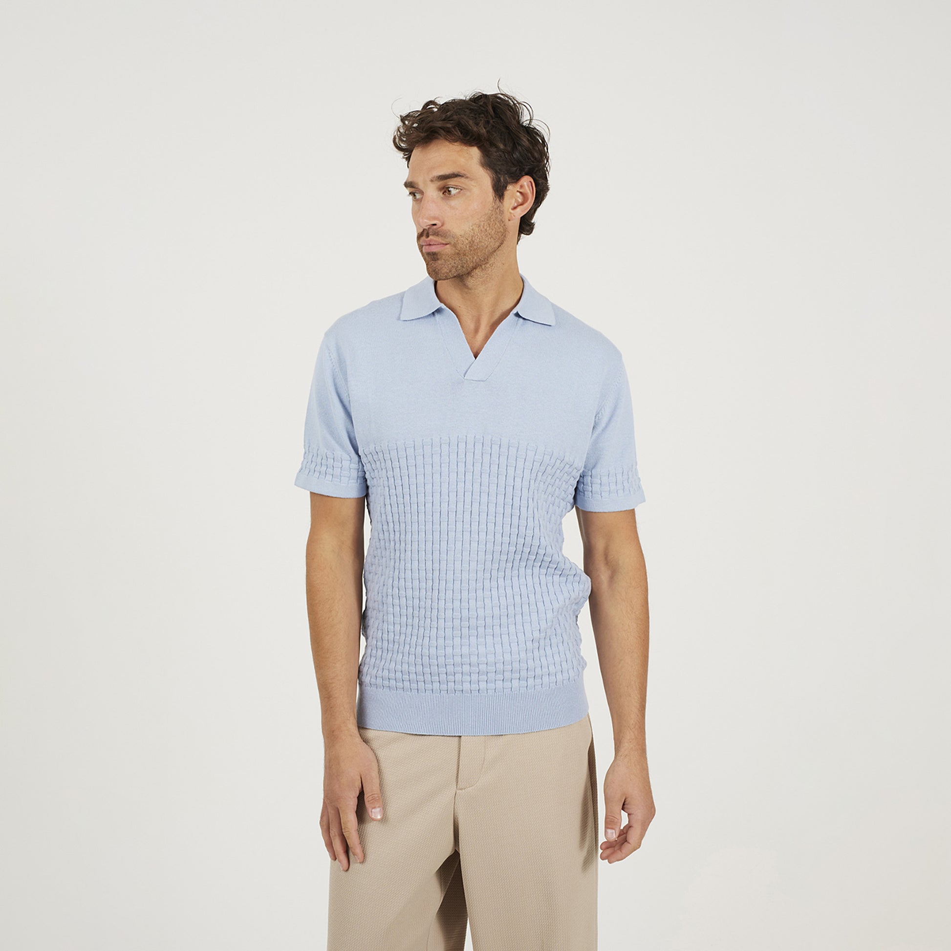 Brave Soul Light Blue Short Sleeve Knitted Polo Shirt - Light Blue Image 1