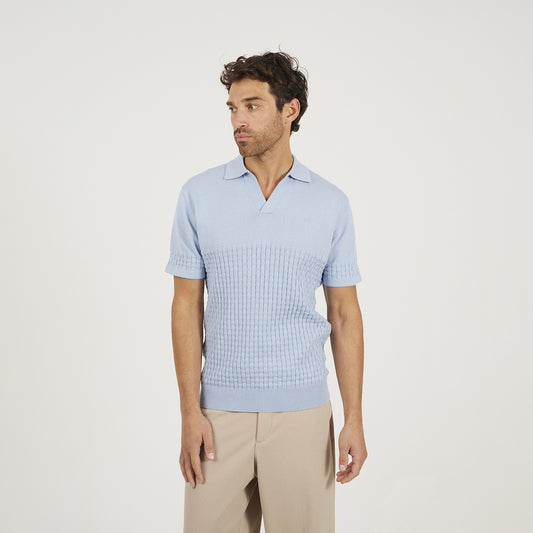 Brave Soul Light Blue Short Sleeve Knitted Polo Shirt - Light Blue Image 1