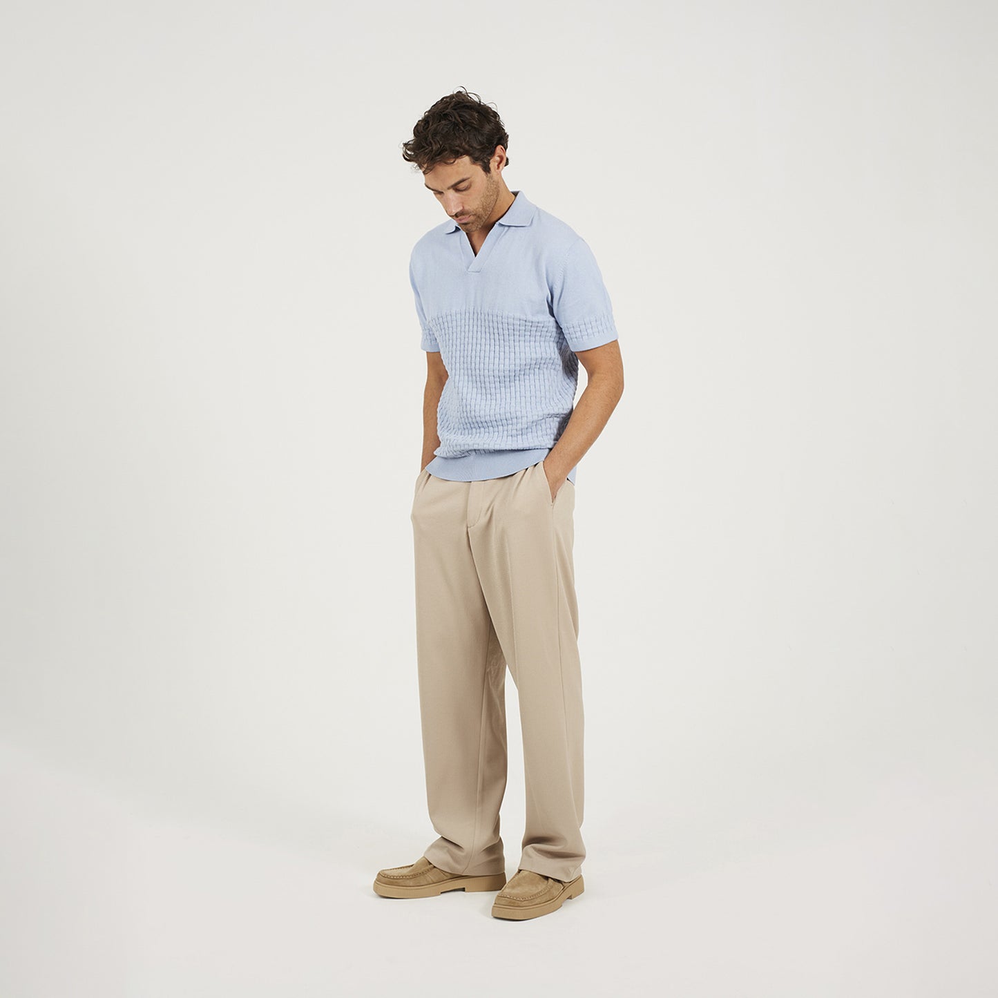 Brave Soul Light Blue Short Sleeve Knitted Polo Shirt - Light Blue Image 3