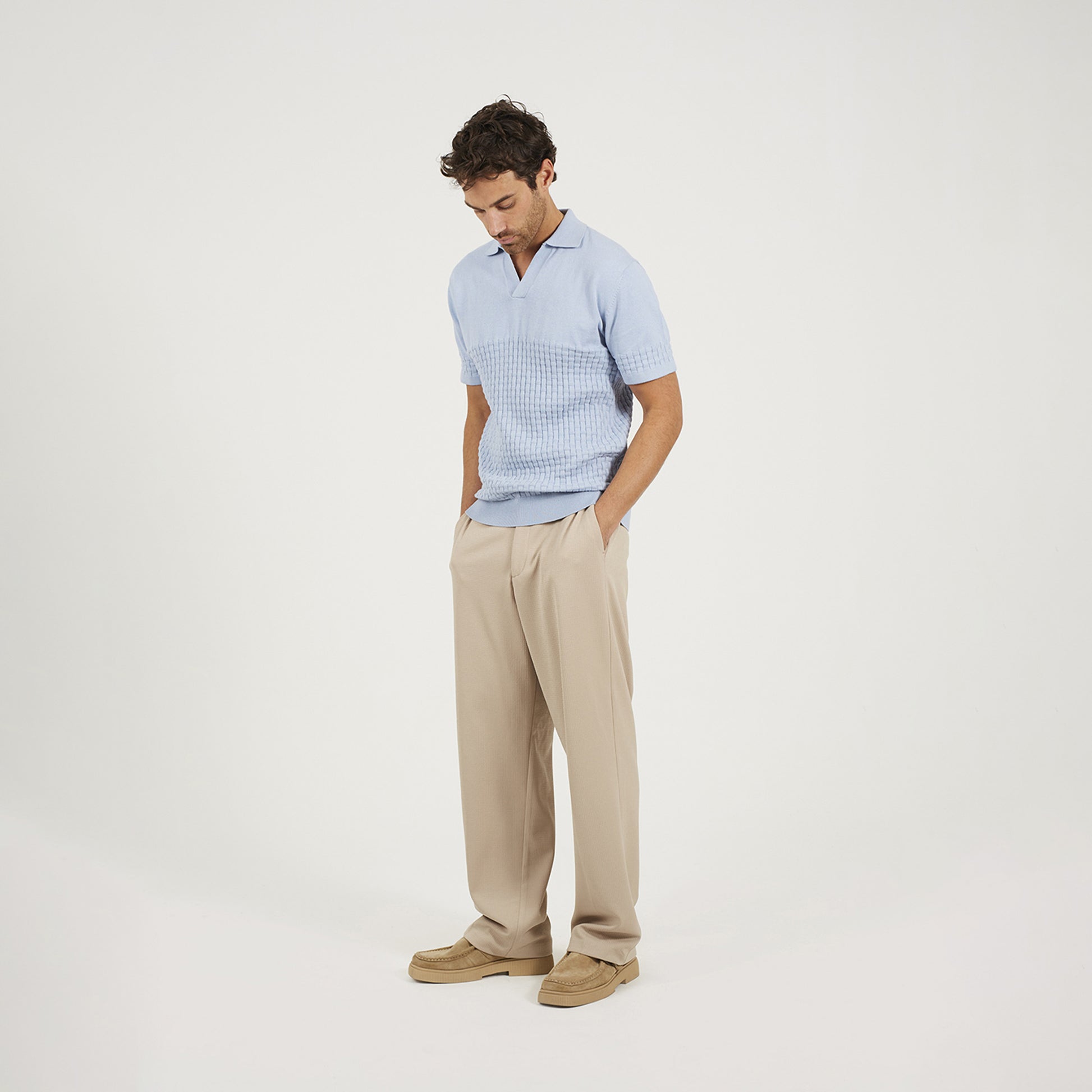 Brave Soul Light Blue Short Sleeve Knitted Polo Shirt - Light Blue Image 3
