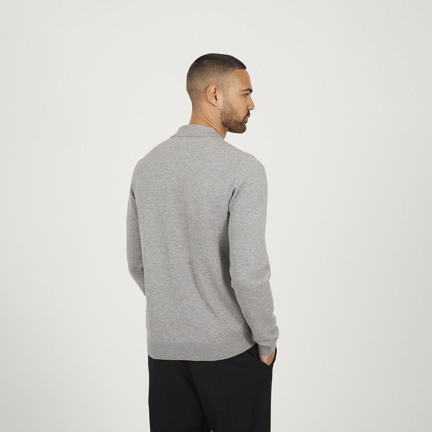 Brave Soul Grey Long Sleeve Knitted Polo - Grey Image 2
