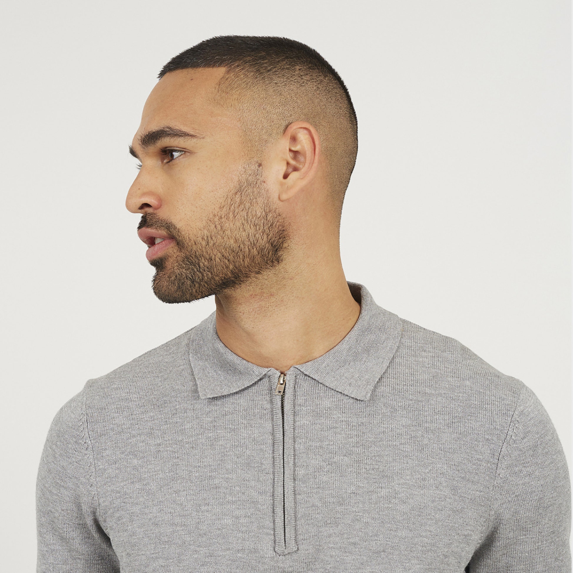 Brave Soul Grey Long Sleeve Knitted Polo - Grey Image 4
