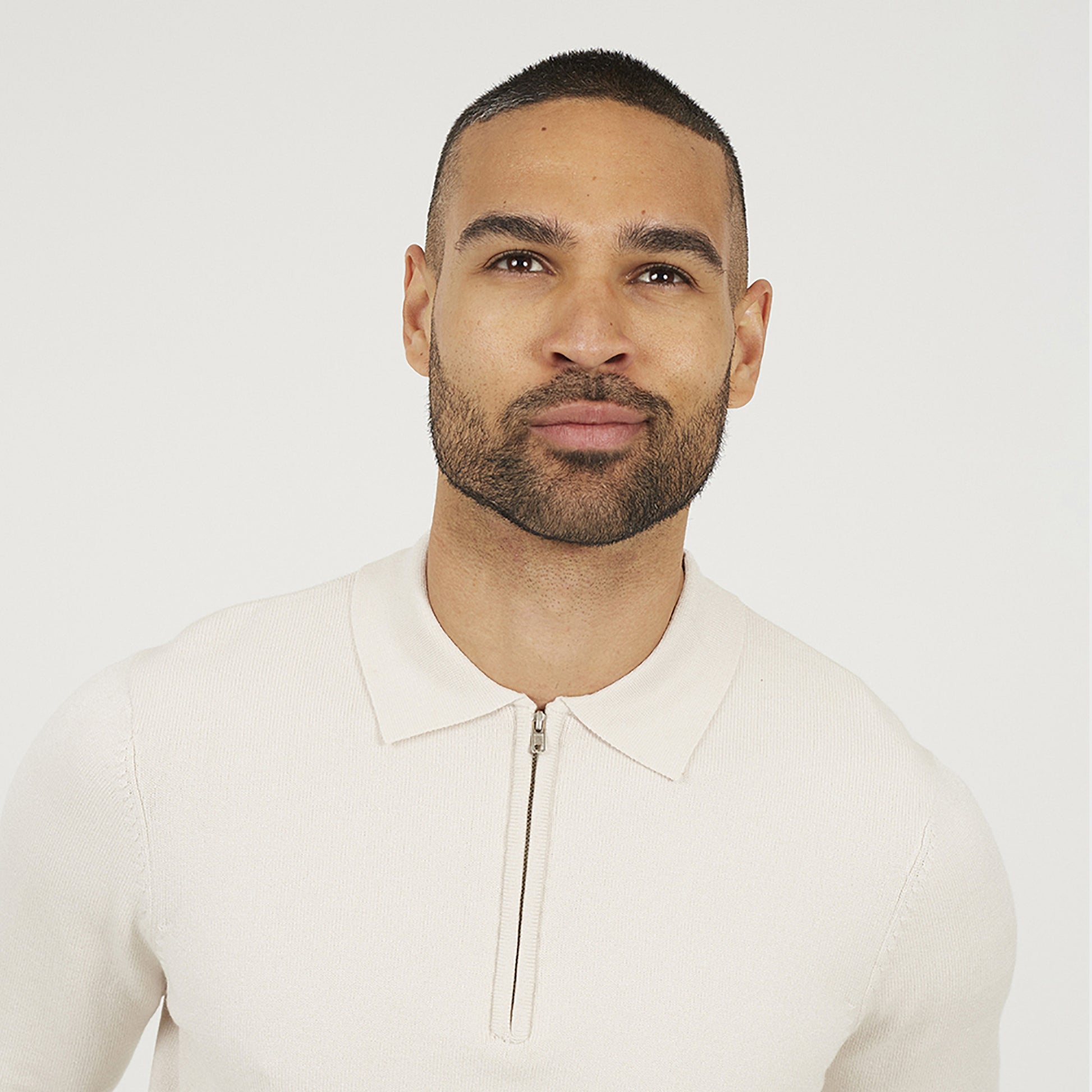 Brave Soul Cream Long Sleeve Knitted Polo - Cream Image 4