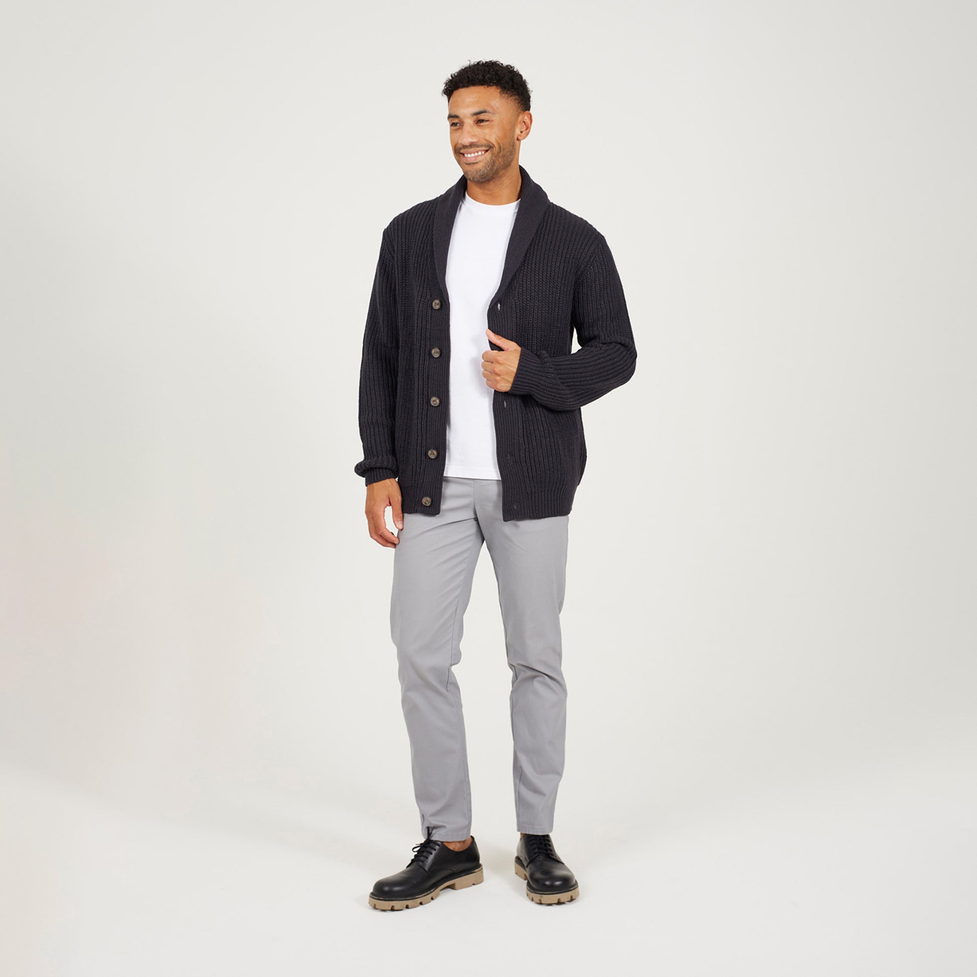 Brave Soul Navy Shawl Neck Chunky Knit Cardigan - Navy Image 3