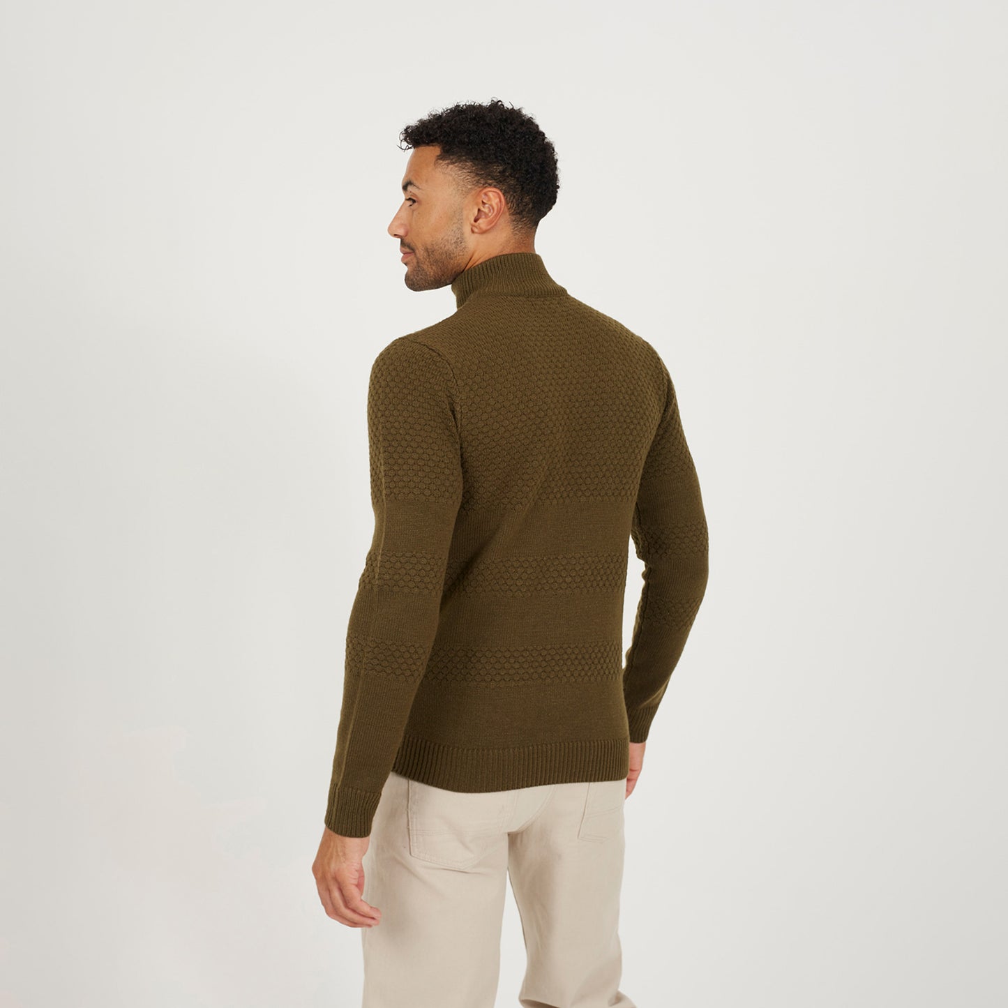 Brave Soul Khaki Zip Through Funnel Neck Knit Cardigan - Khaki Image 2