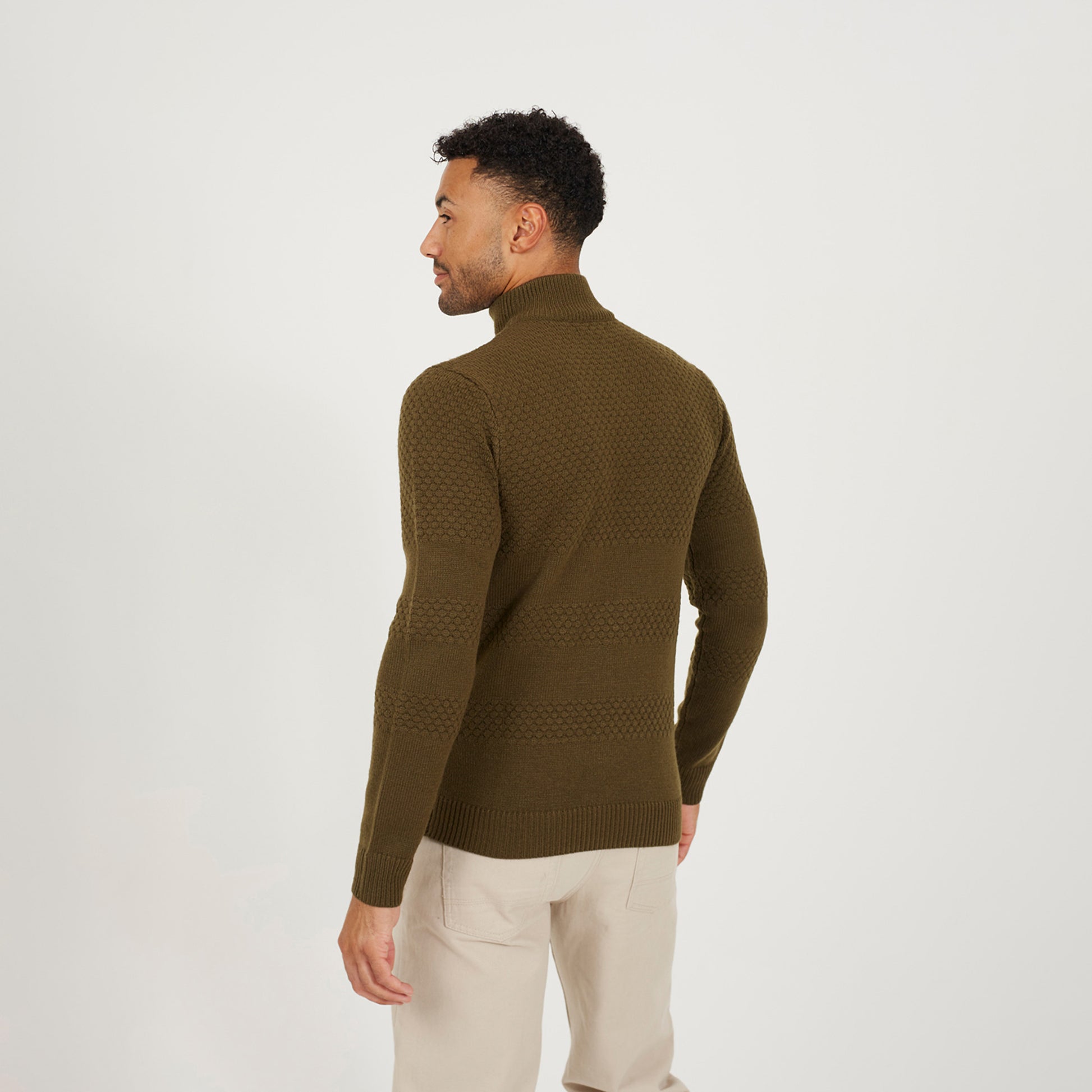 Brave Soul Khaki Zip Through Funnel Neck Knit Cardigan - Khaki Image 2