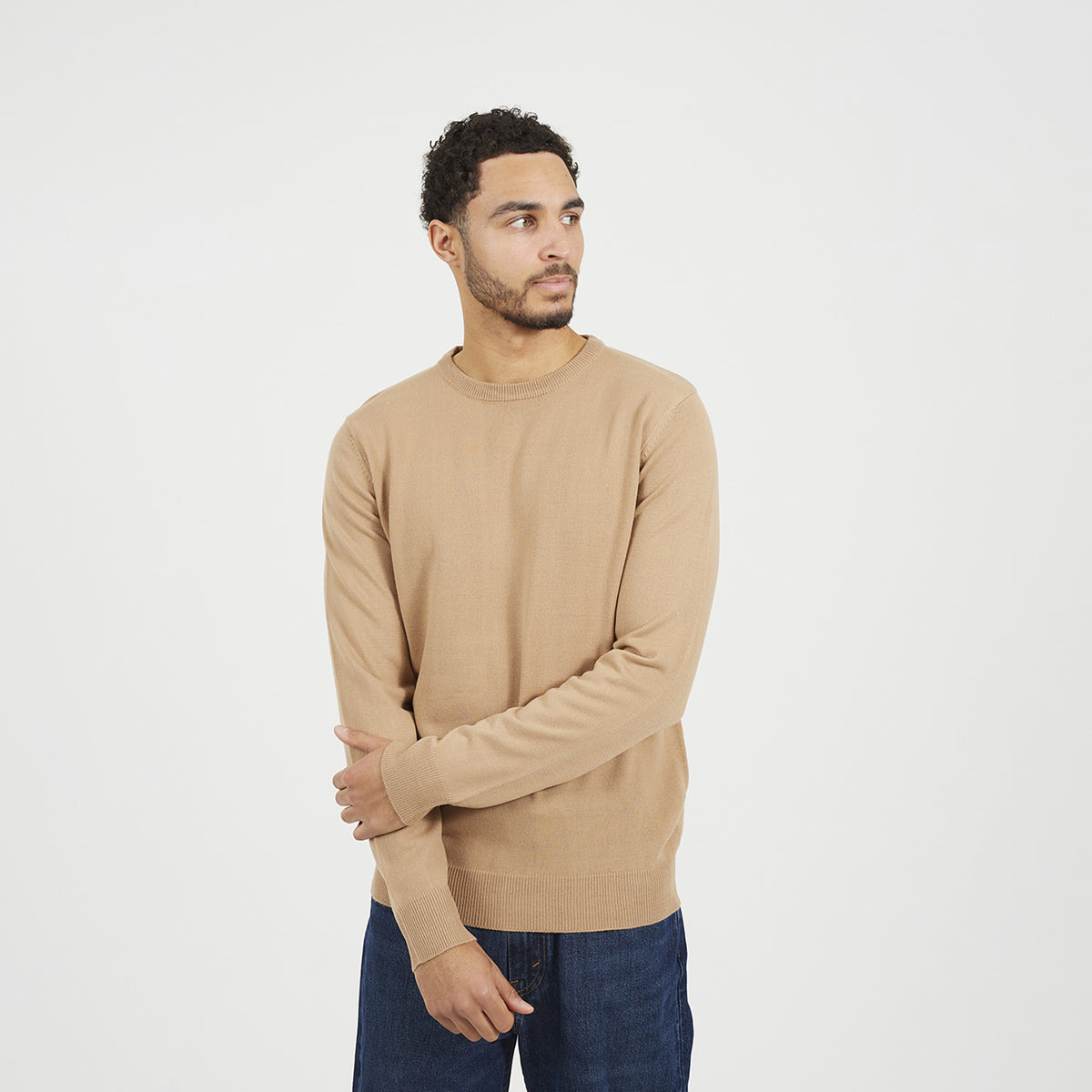 Brave Soul Tan Crew Neck Knitted Jumper - Tan Image 1