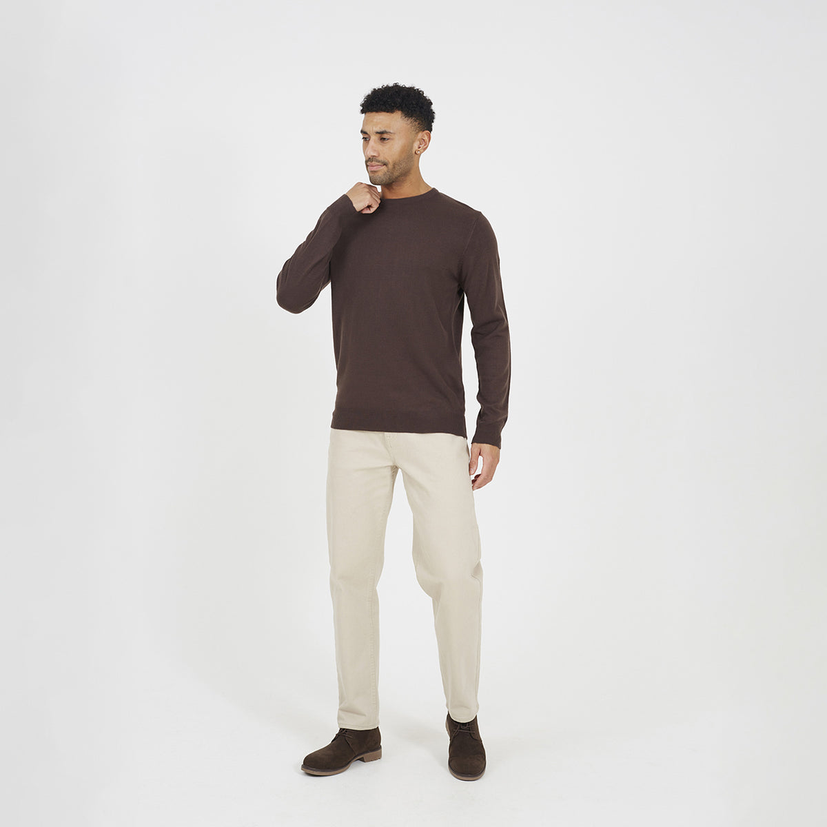Brave Soul Chocolate Crew Neck Knitted Jumper - Chocolate Image 3