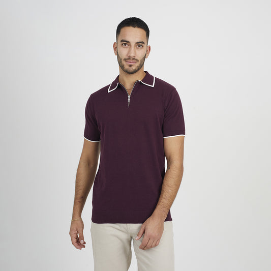 Brave Soul Maroon Short Sleeve Knitted Polo Shirt - Maroon Image 1