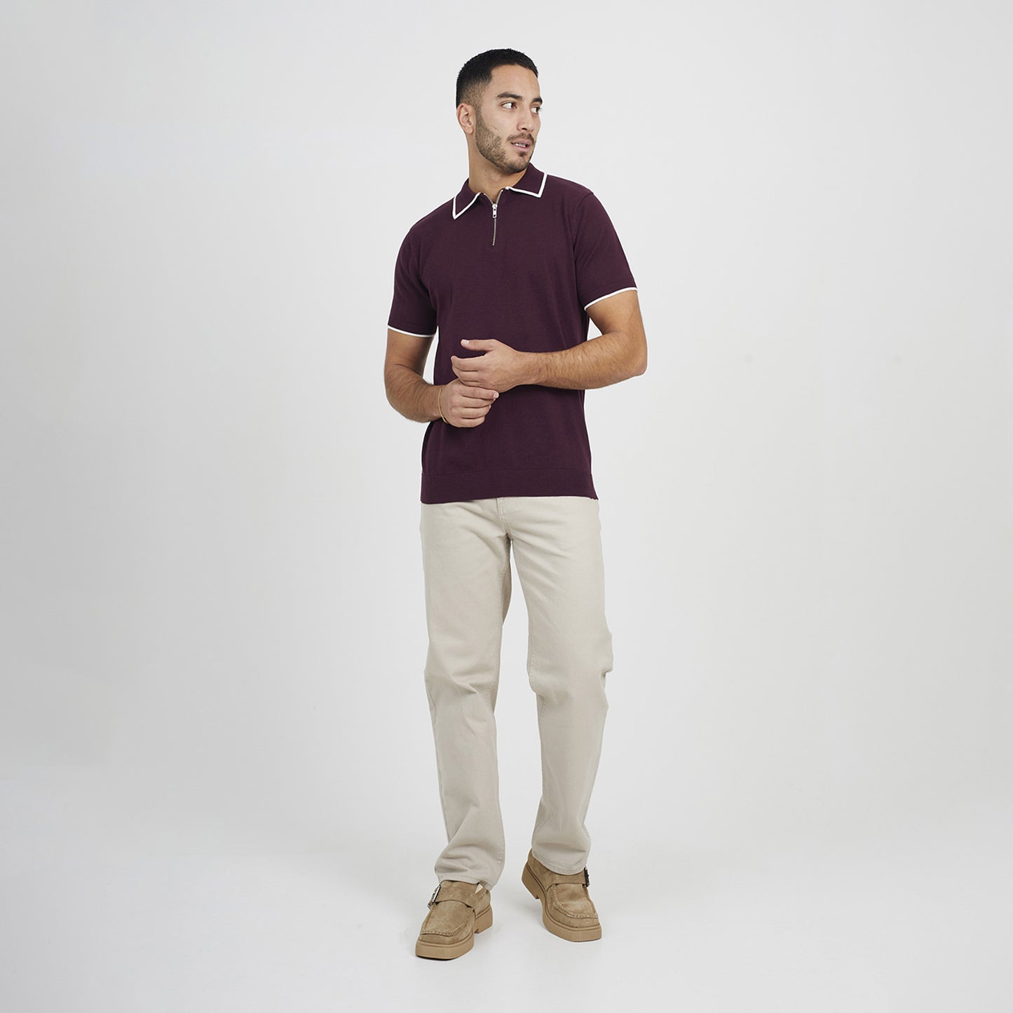 Brave Soul Maroon Short Sleeve Knitted Polo Shirt - Maroon Image 3