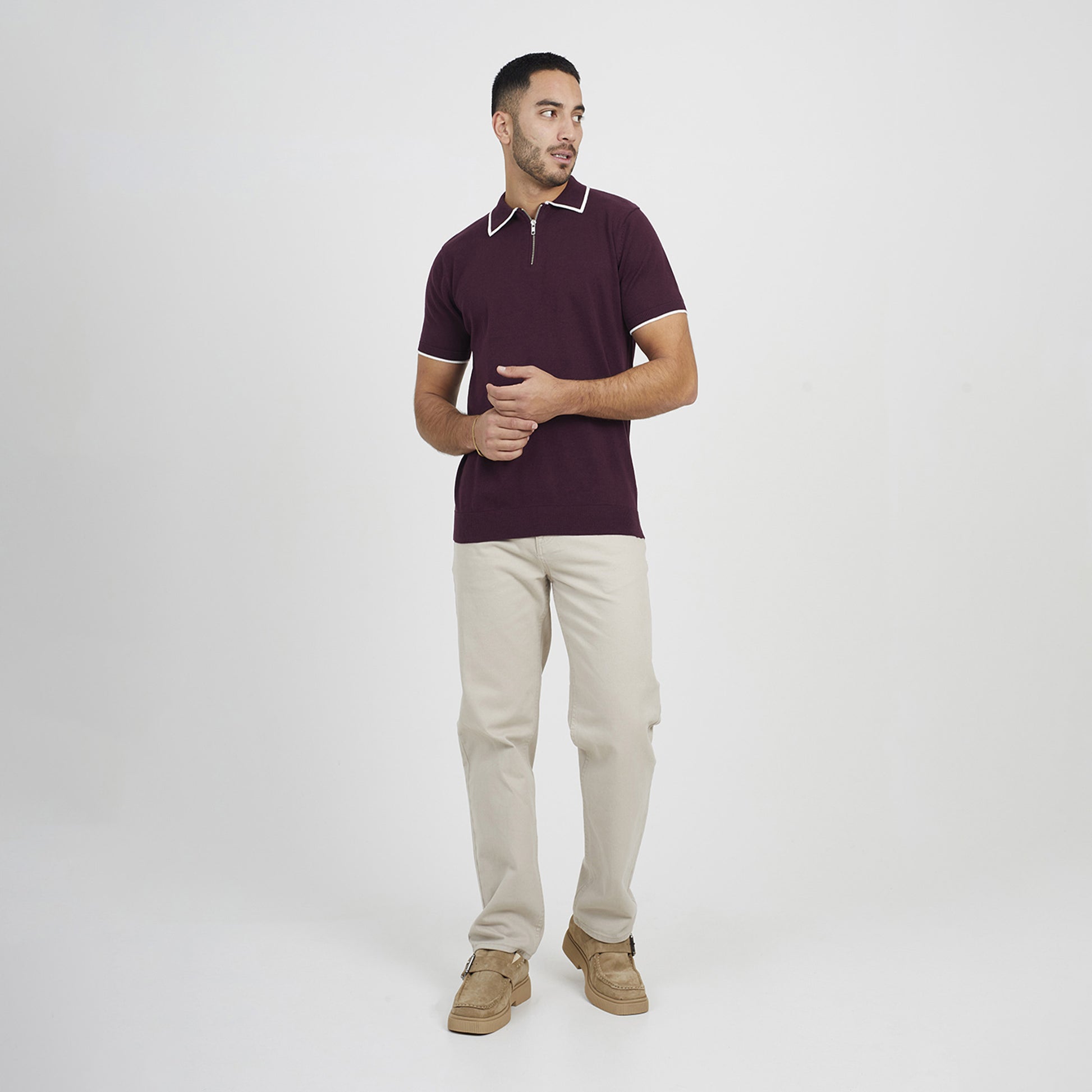 Brave Soul Maroon Short Sleeve Knitted Polo Shirt - Maroon Image 3