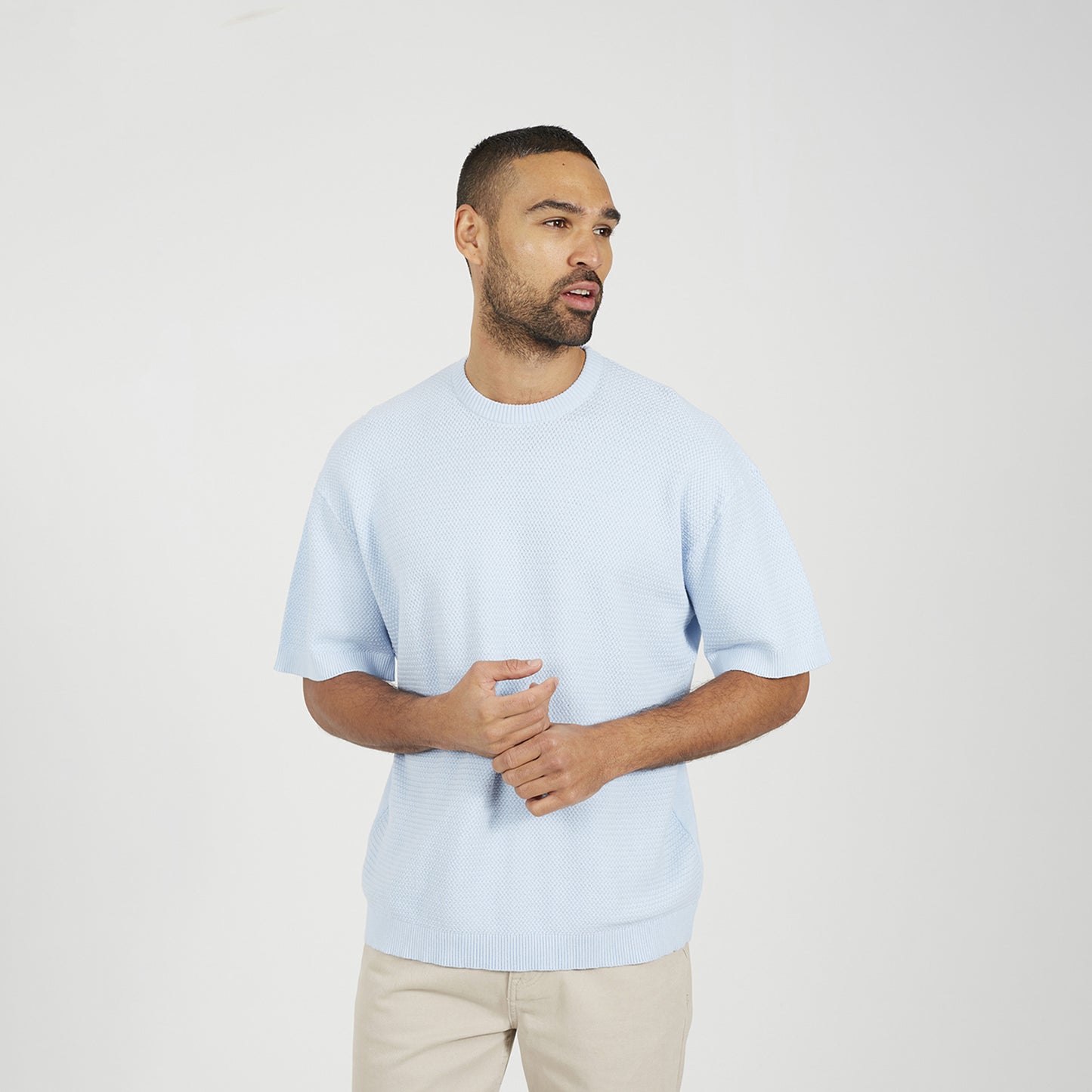 Brave Soul Light Blue Short Sleeve Knitted T-Shirt - Light Blue Image 1