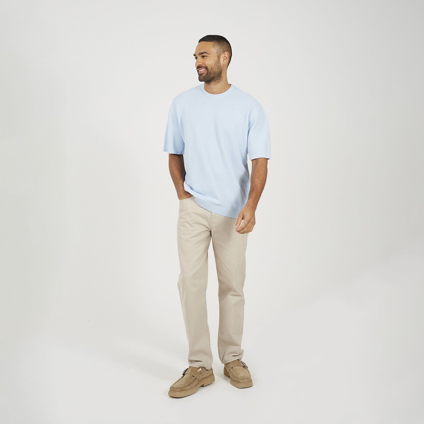 Brave Soul Light Blue Short Sleeve Knitted T-Shirt - Light Blue Image 3