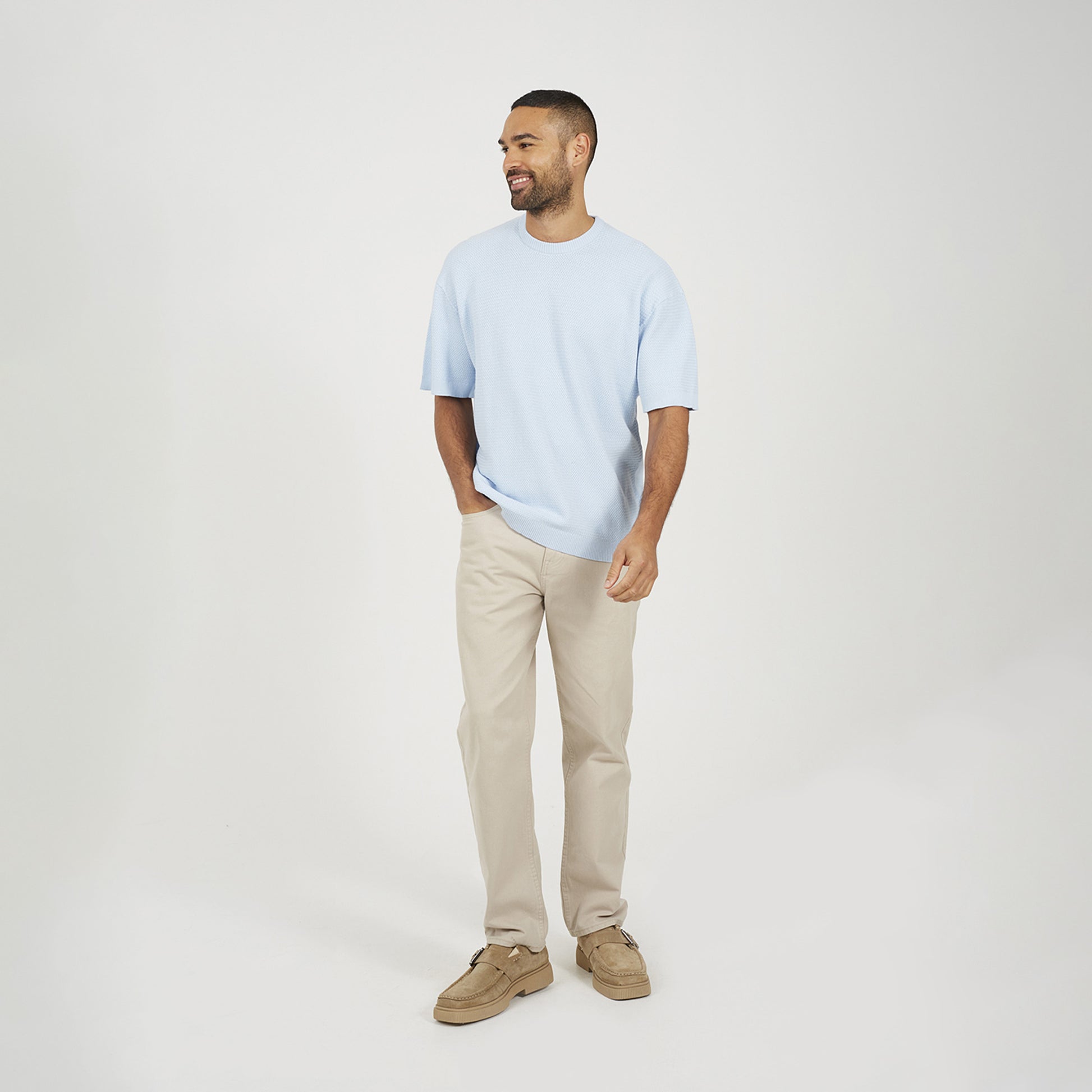 Brave Soul Light Blue Short Sleeve Knitted T-Shirt - Light Blue Image 3