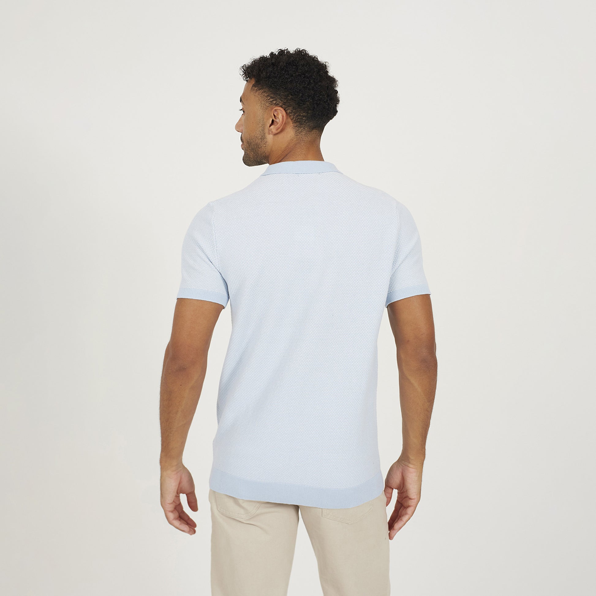 Brave Soul Light Blue Jacquard Polo Shirt - Light Blue Image 2