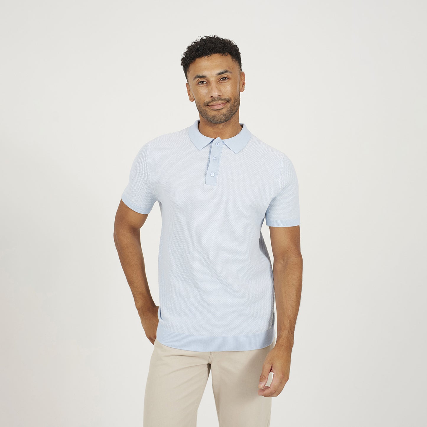 Brave Soul Light Blue Jacquard Polo Shirt - Light Blue Image 1