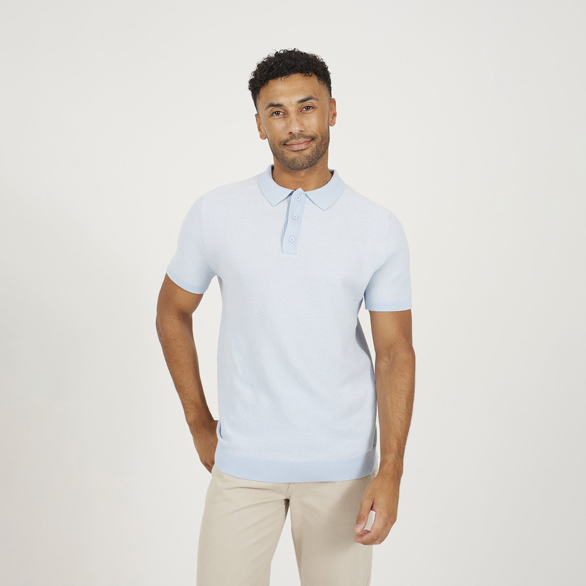 Brave Soul Light Blue Jacquard Polo Shirt - Light Blue Image 1