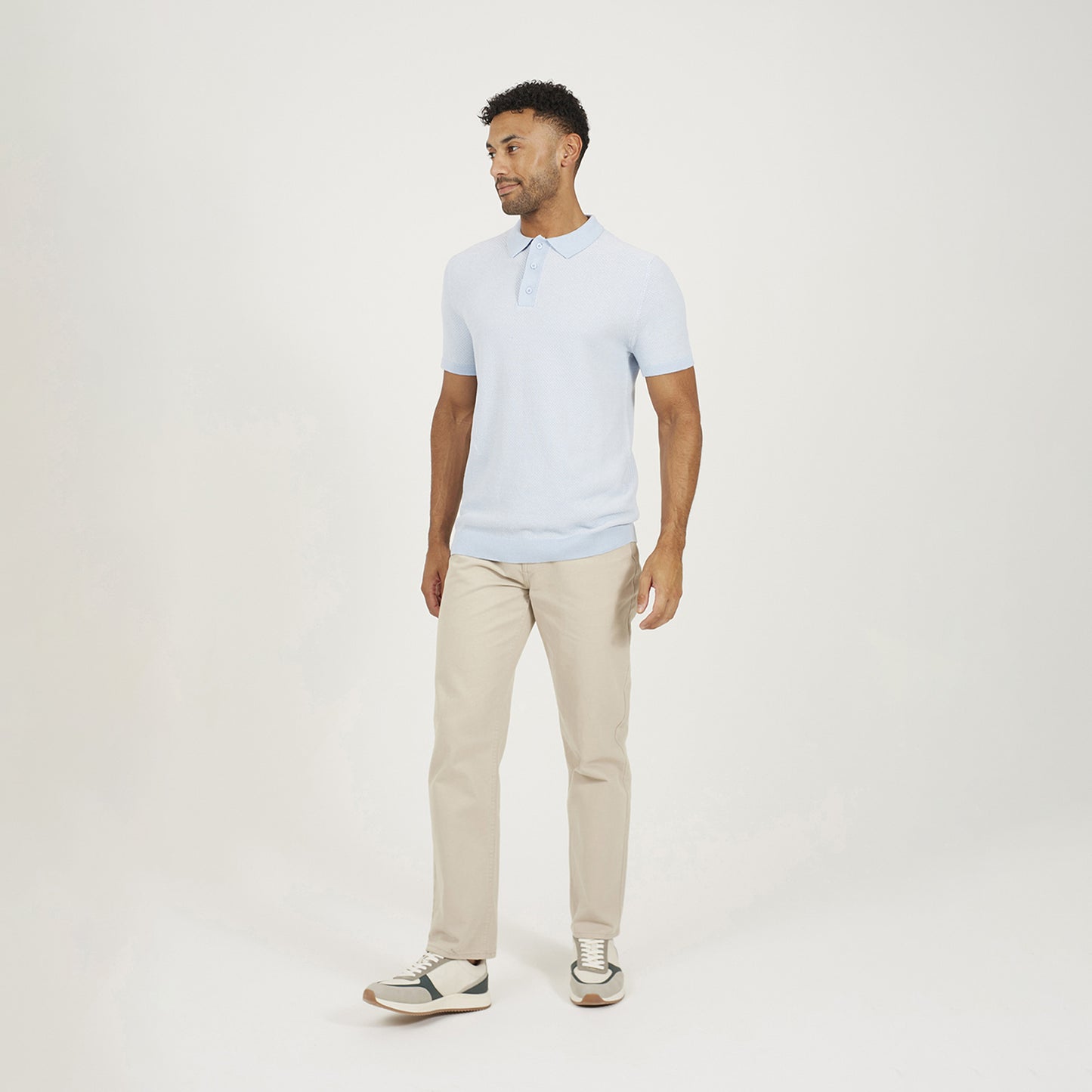 Brave Soul Light Blue Jacquard Polo Shirt - Light Blue Image 3