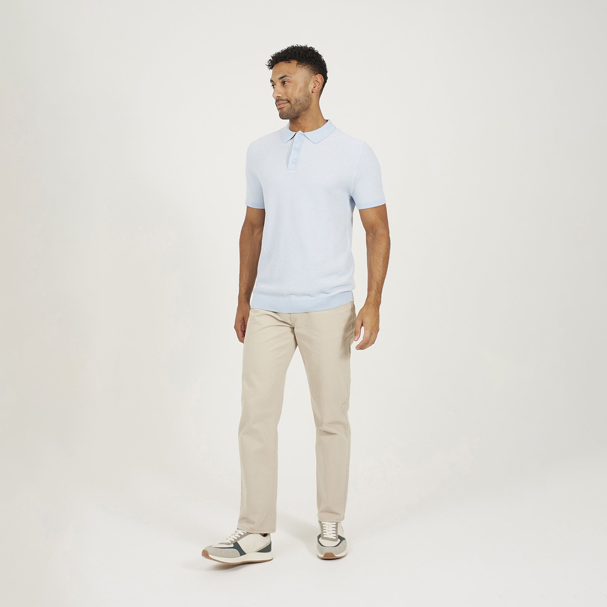 Brave Soul Light Blue Jacquard Polo Shirt - Light Blue Image 3