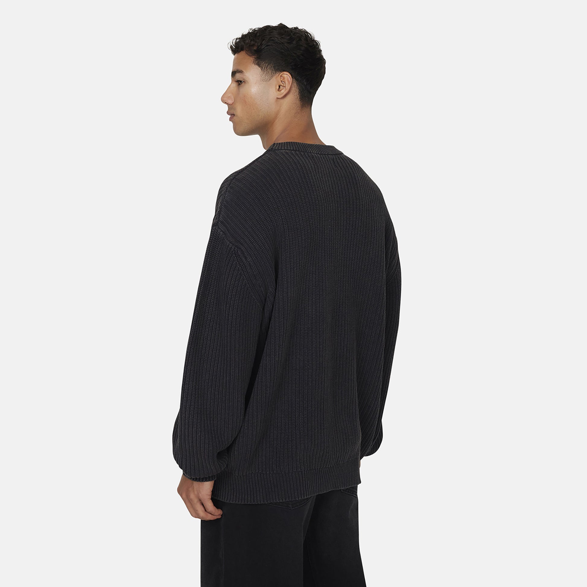 Good For Nothing Black Relaxed Washed Knitted Crew Neck Sweat - Black Image 2