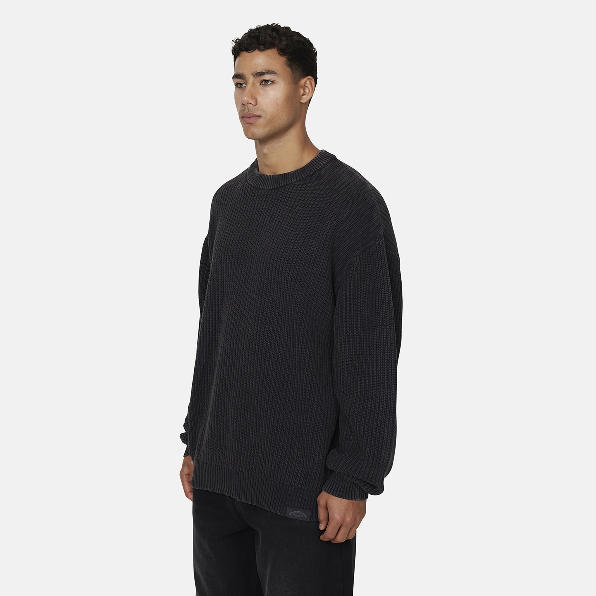 Good For Nothing Black Relaxed Washed Knitted Crew Neck Sweat - Black Image 1