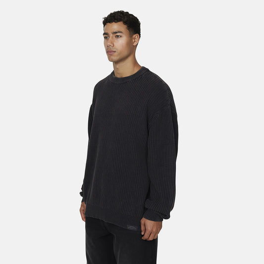 Good For Nothing Black Relaxed Washed Knitted Crew Neck Sweat - Black Image 1